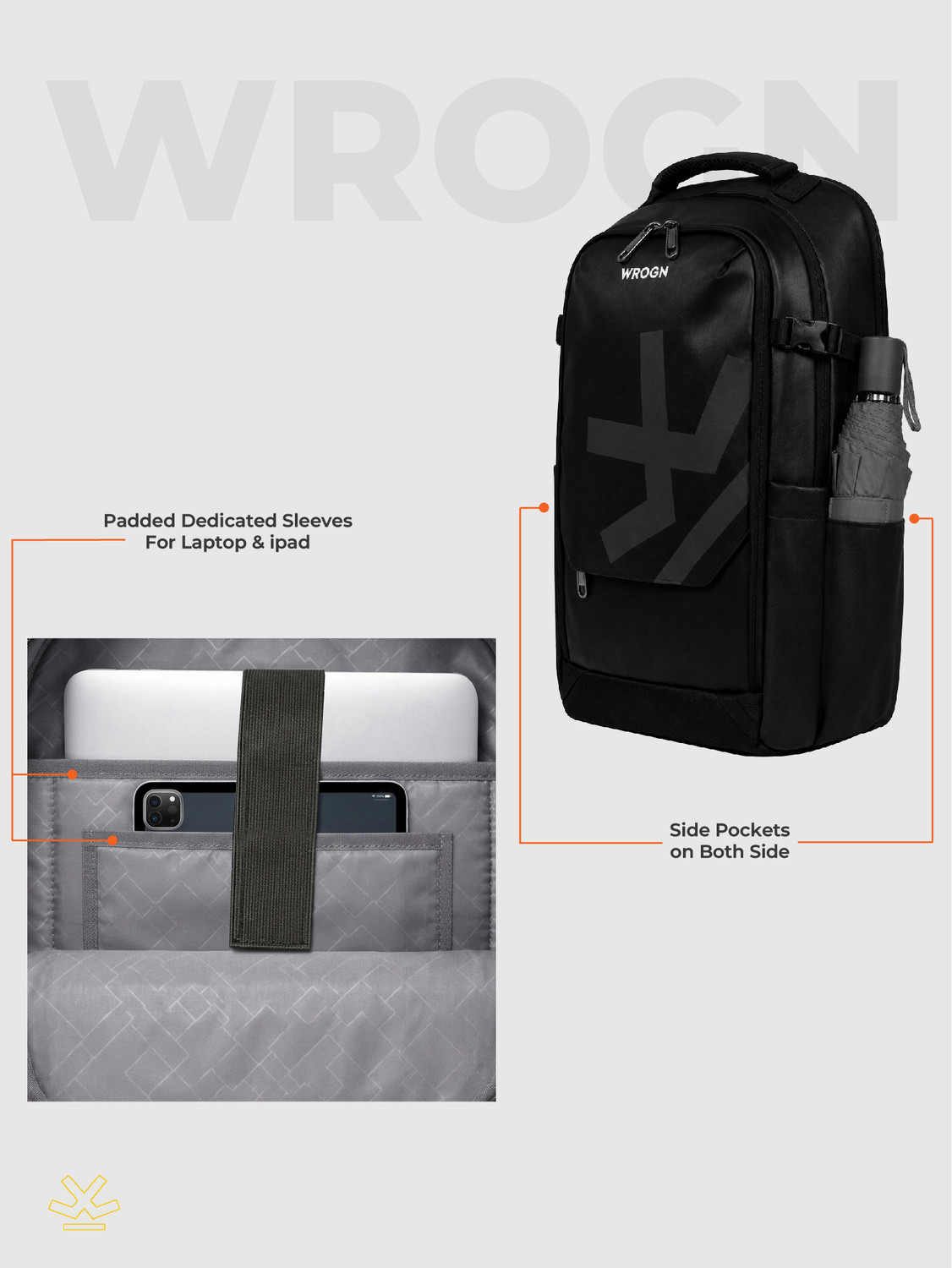 Image of WROGN Stealth Pro Unisex Laptop Backpack with Anti Theft Pocket & Rain Cover 40 L Laptop Backpack