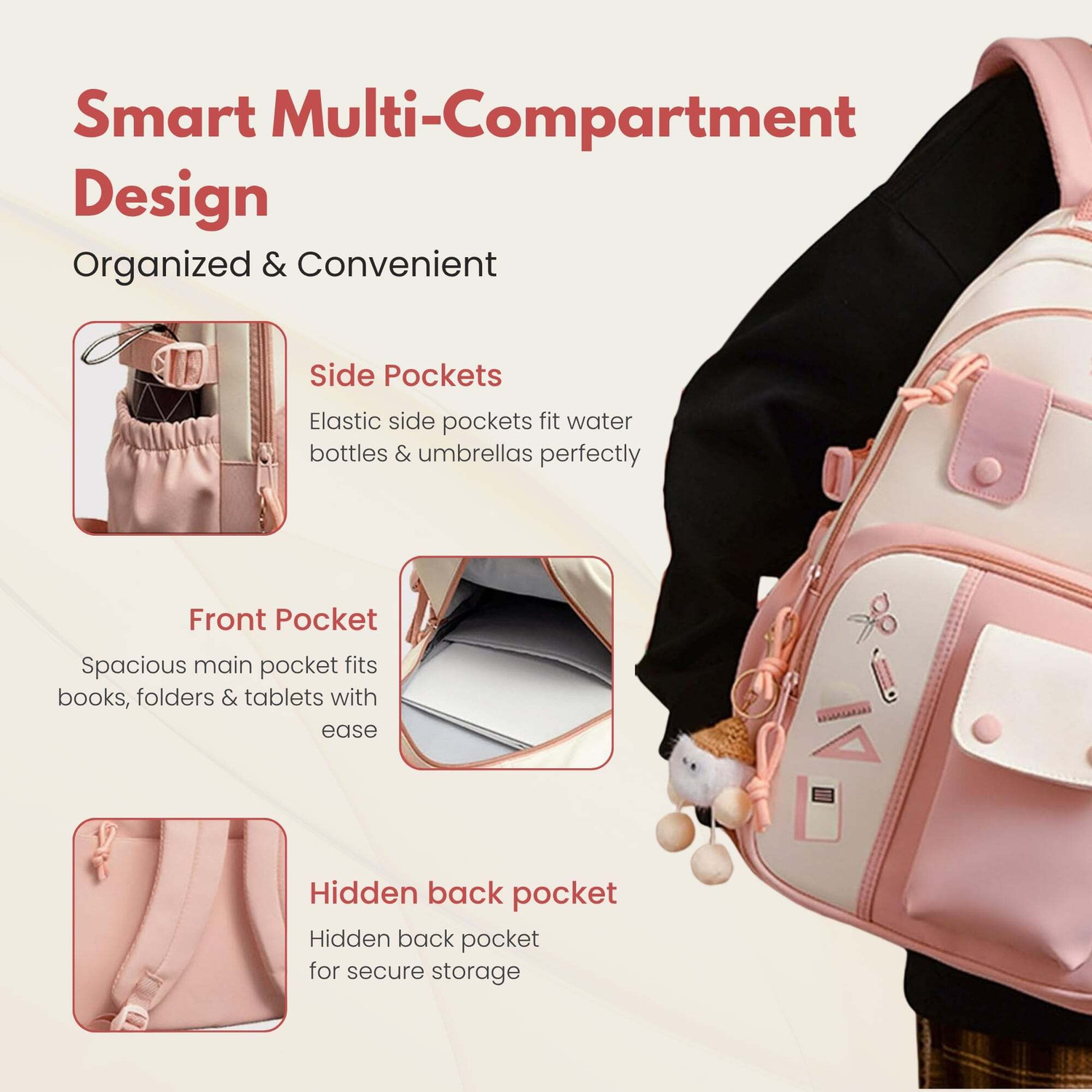 Image of Aximoz Two-tone backpack With Attached Key Chain with matching branding 30 L Backpack