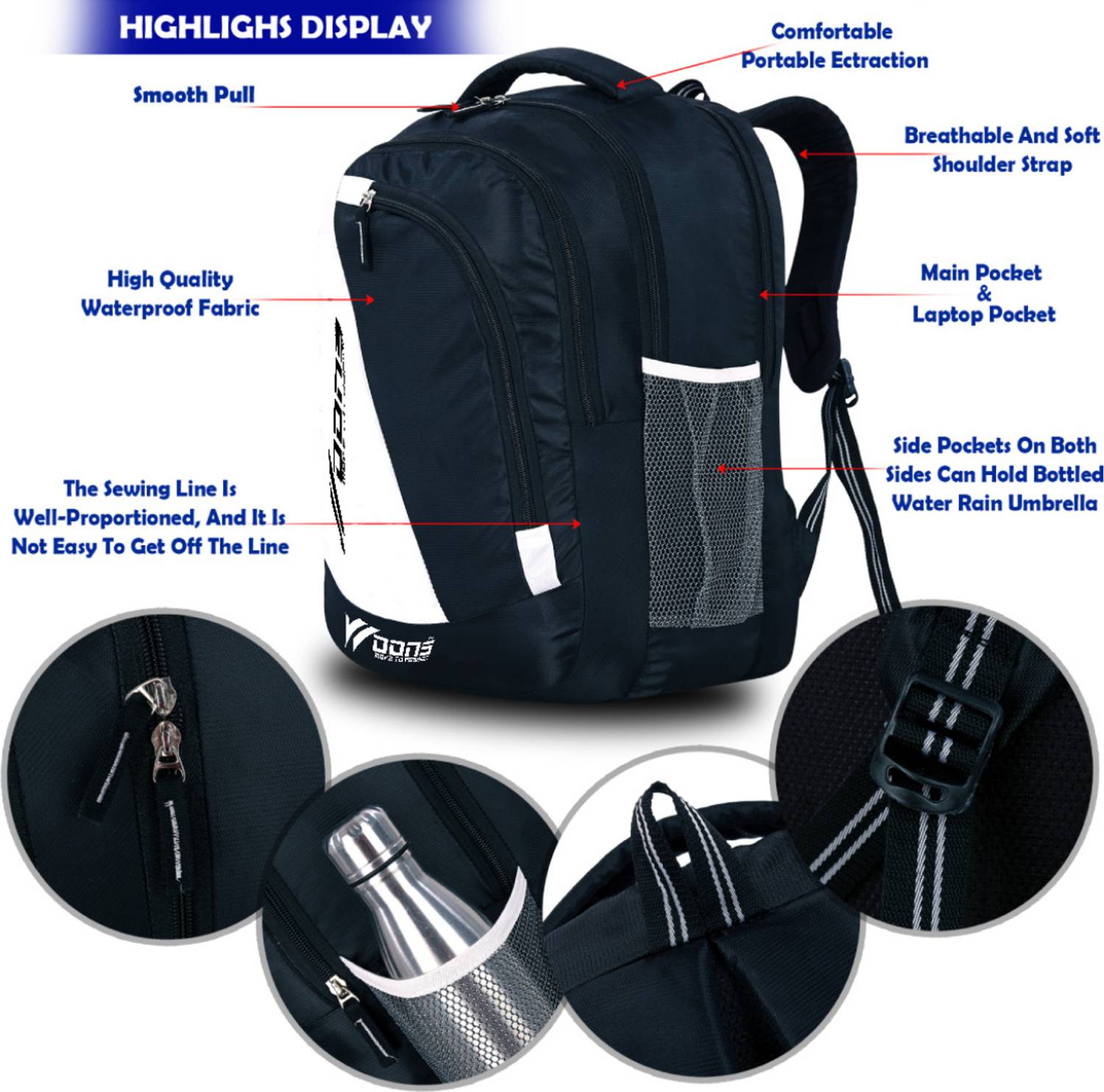 Woons 575 Black 45L Laptop Backpack Pack of 575 - Image 2