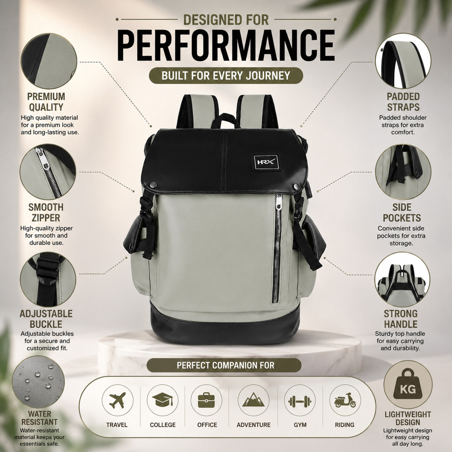 Image of HRX by Hrithik Roshan Leather Laptop Backpack with USB Charging Port Water Resistant Travel Bag 35 L Laptop Backpack