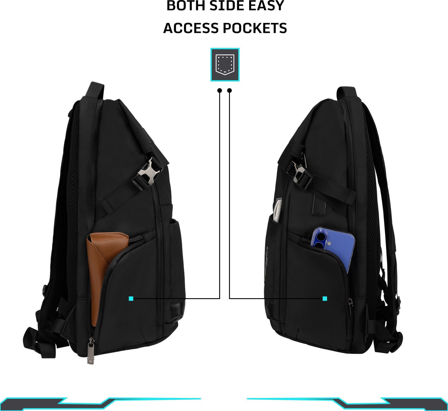 Image of F Gear Oslo Black with USB & Type-C Charging and Sternum Buckle 27 L Laptop Backpack