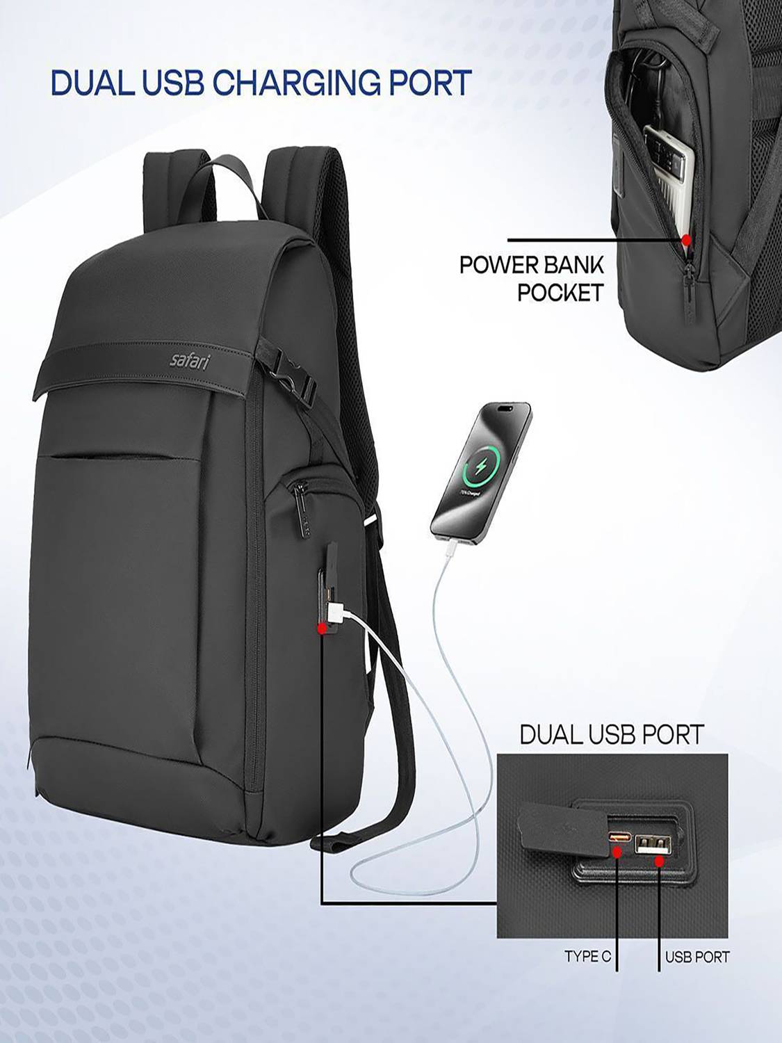 SAFARI Caden 25 L Black Laptop Backpack - Image 4