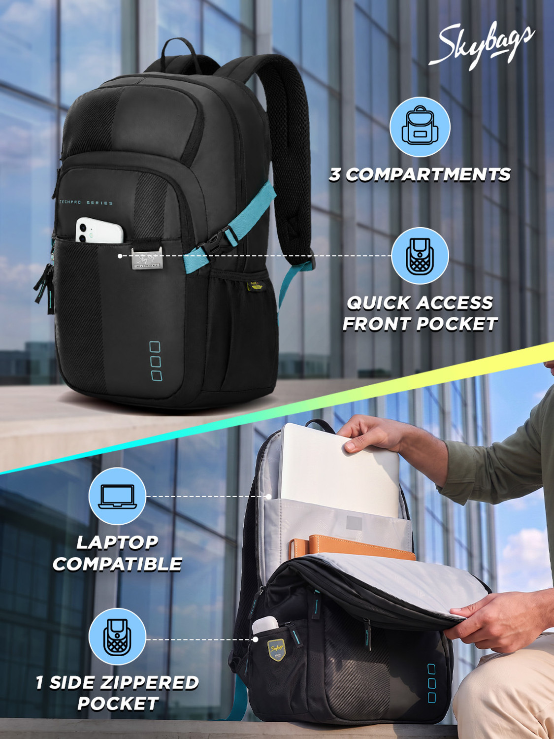 Image of SKYBAGS Connect Office Laptop Backpacks with Rain Cover | Adjustable Strap 23 L Backpack