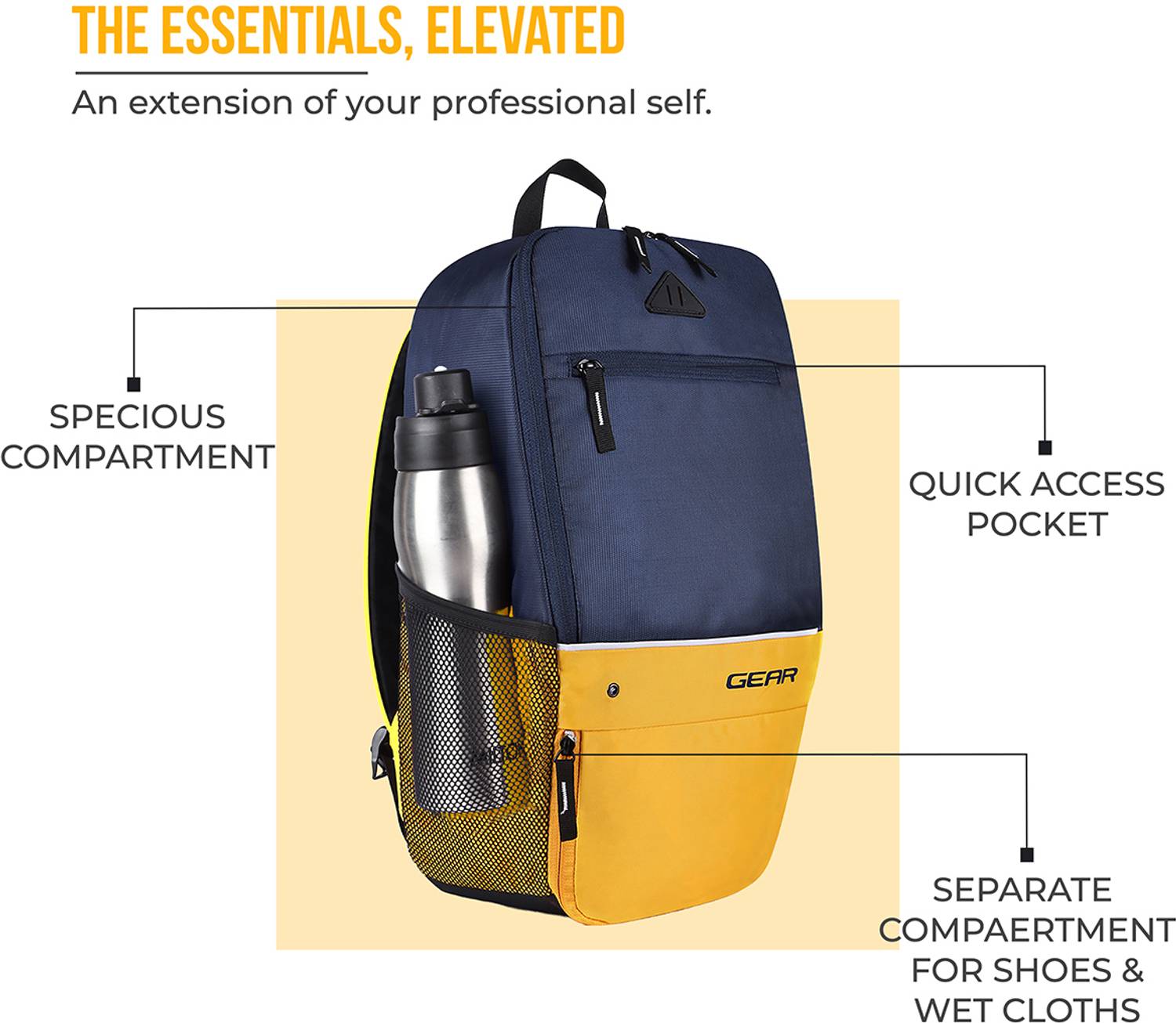 Gear SUPERIOR XL BACKPACK 17 L Backpack NAVY-YELLOW - Price in