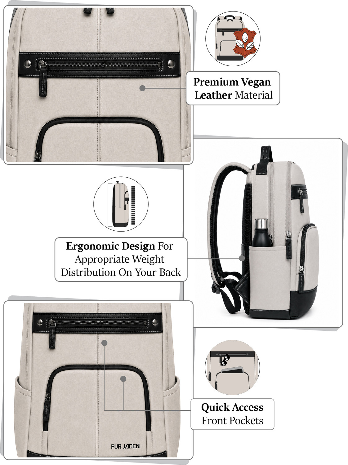 Image of FUR JADEN Vegan Leather Premium Bag with 15.6 Inch Laptop Compartment 25 L Laptop Backpack