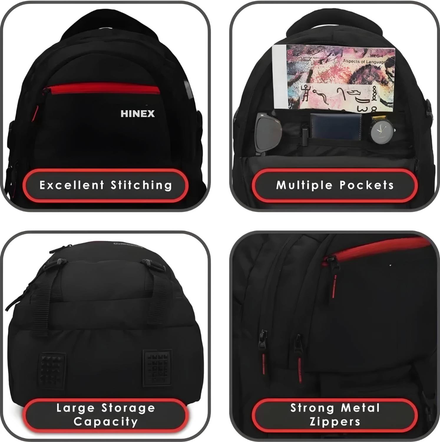 HouseOfCommon 40L Laptop Backpack with USB Port and Rain Cover (Black) - Image 3
