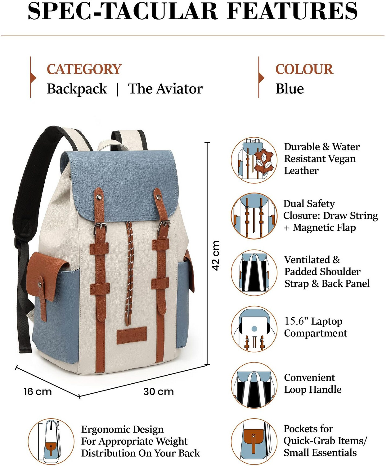 Image of FUR JADEN Vegan Leather Stylish 15.6 Inch Premium Bag 20 L Laptop Backpack