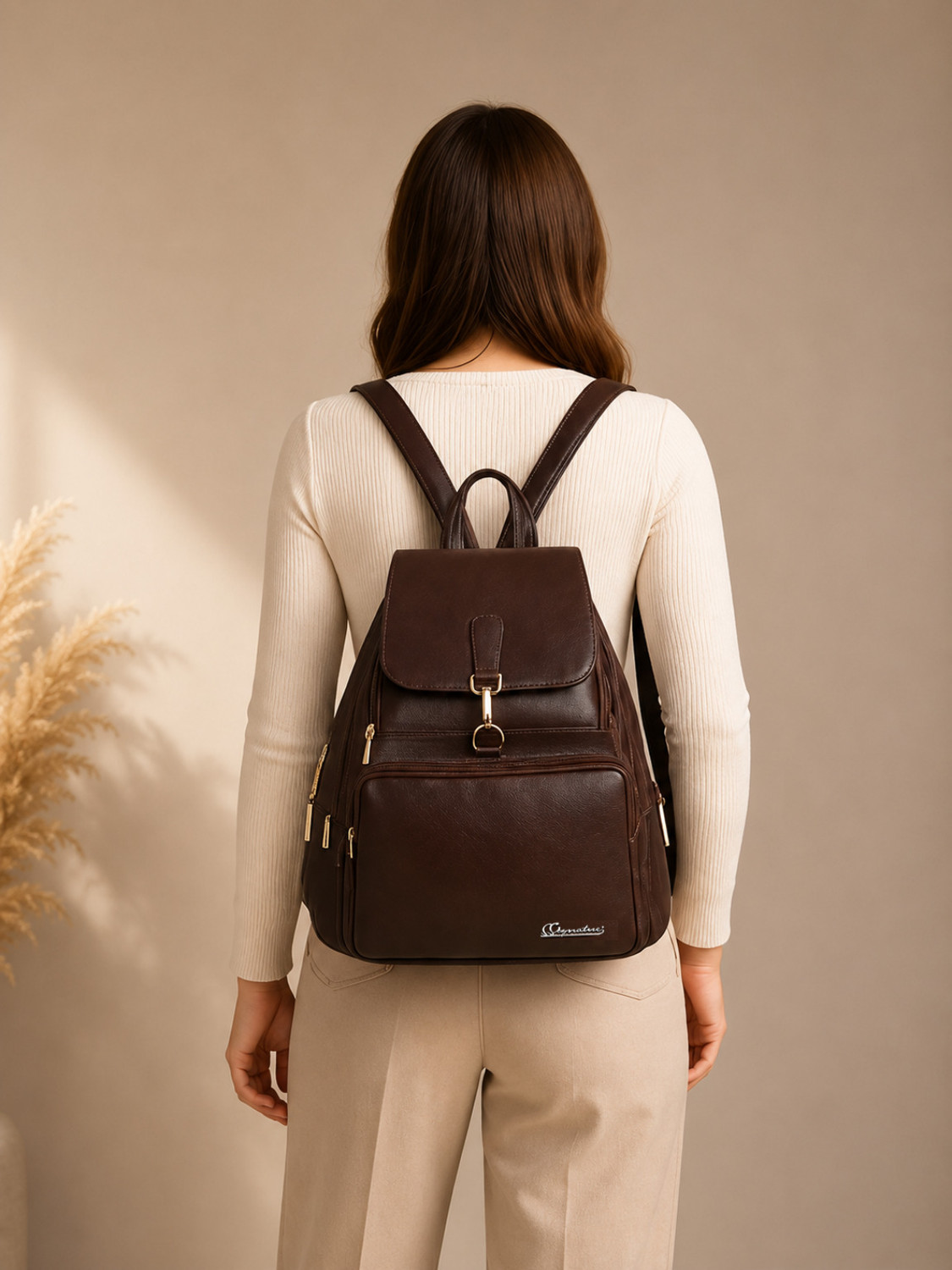Image of SSignature's Faux Leather Backpack, Anti-Theft Travel Bag with Multi Compartments 15 L Backpack