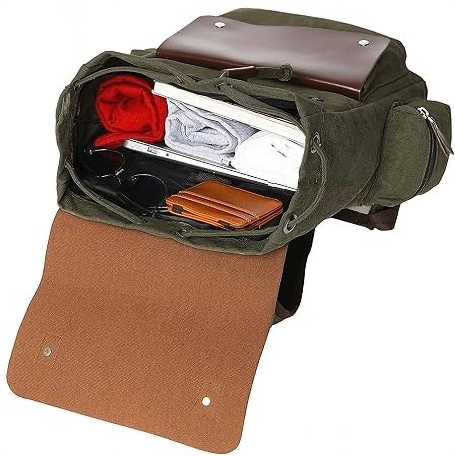 BIBO Vintage Canvas 28L Army Green Backpack - Image 4