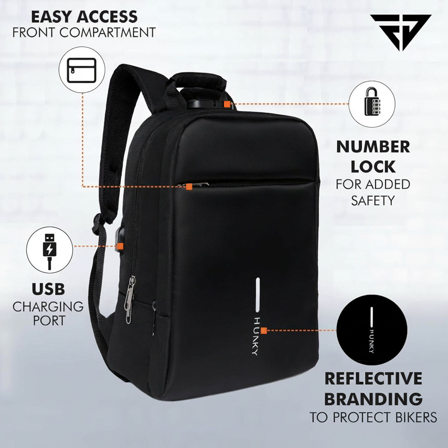 Image of Hunky Anti Theft Laptop Backpack | Number Lock | USB Charging | 15.6 Inch Laptop Waterproof Backpack