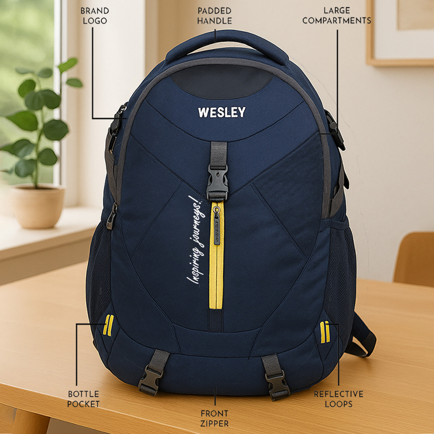 Image of WESLEY Zeal Multipurpose bag with Shoe Compartment /Raincover College travel backpack Rucksack - 50 L