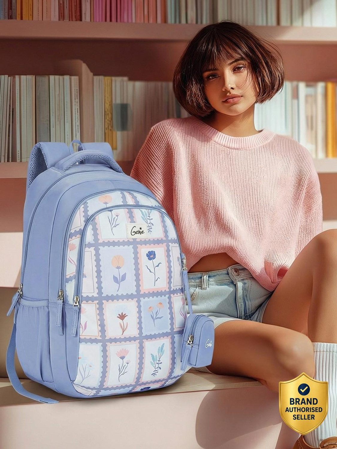 Genie Liora School Backpack For Girls |19 Inch - Pearl Blue 36 L Backpack