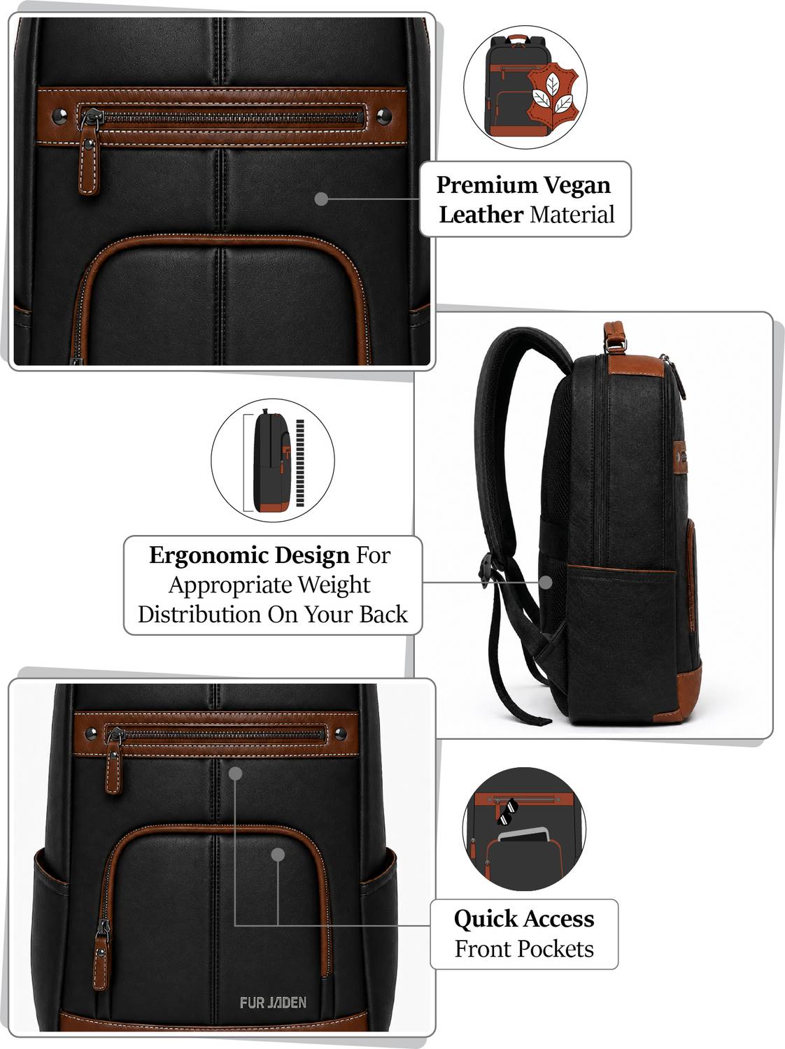 FUR JADEN 25L Vegan Leather Laptop Backpack - Image 2