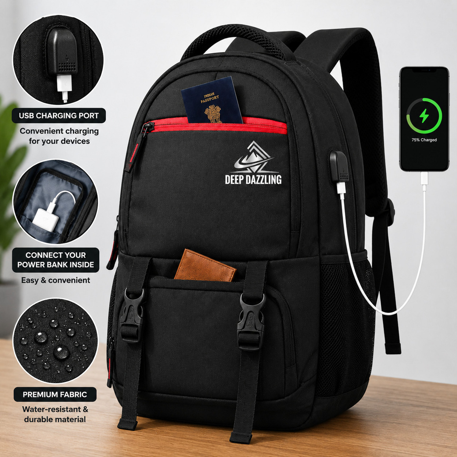 Image of DEEP DAZZLING |Office /College /School Bag ASHPER Unisex with USB Port and Rain Cover 40 L Laptop Backpack