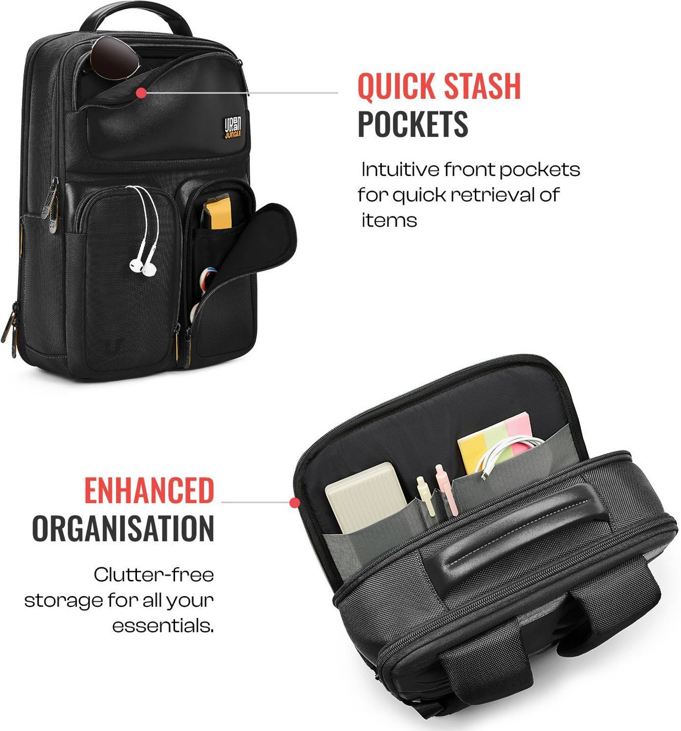 Urban Jungle Wayfarer Black Laptop Backpack 20L - Image 3