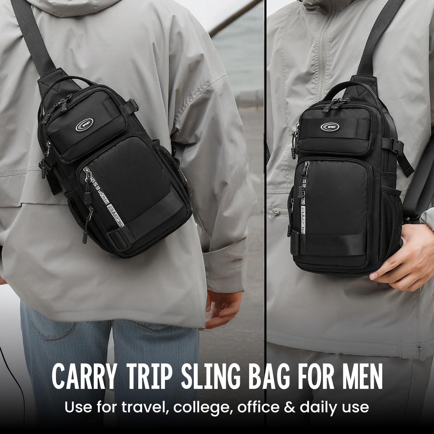 Image of CarryTrip Men Crossbody Bag Business Trend Cycling Hiking Travel Bag Fashion Shoulder Bag 8 L Backpack