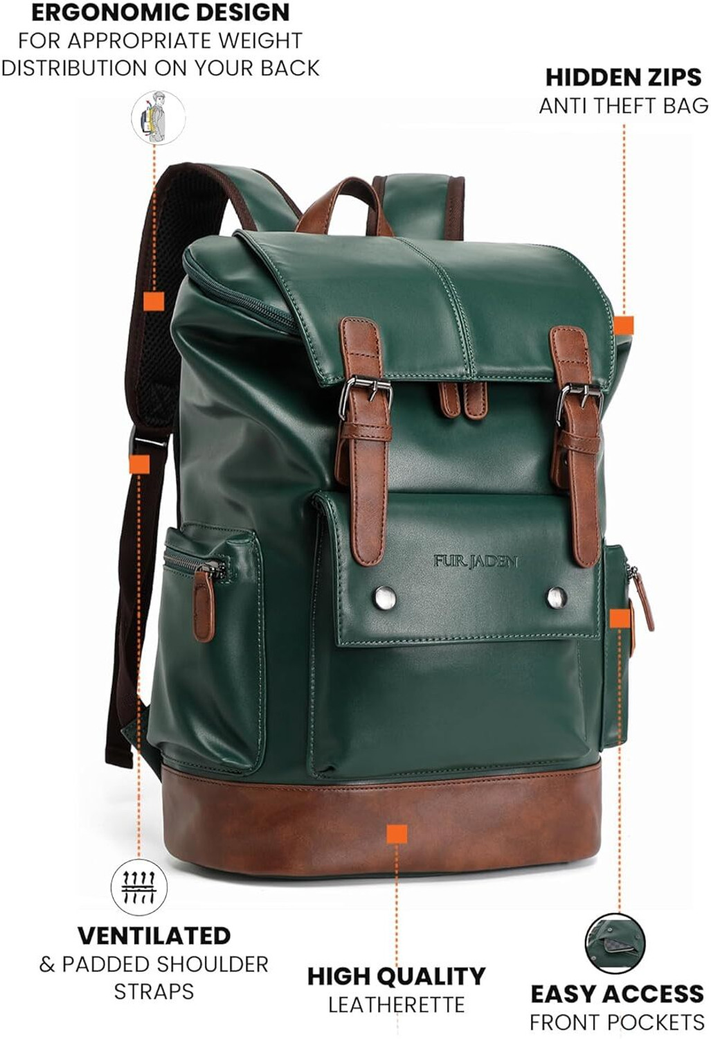 Image of FUR JADEN Vegan Leather Anti-Theft Design Premium Stylish Bag for Men & Women 20 L Laptop Backpack