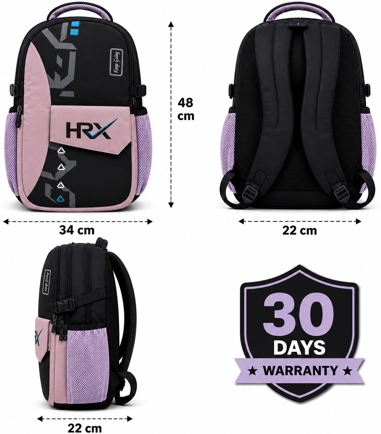 Image of HRX by Hrithik Roshan Large 45 L Laptop Backpack Unisex SkyRush with Rain Cover (Lavender) 45 L Laptop Backpack