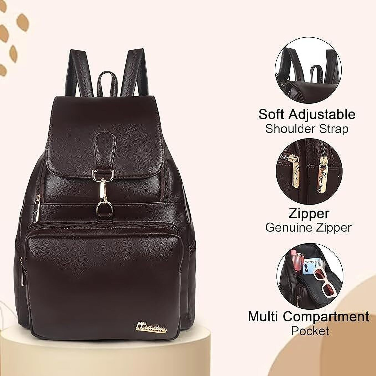 Image of SSignature's Faux Leather Backpack, Anti-Theft Travel Bag with Multi Compartments 15 L Backpack