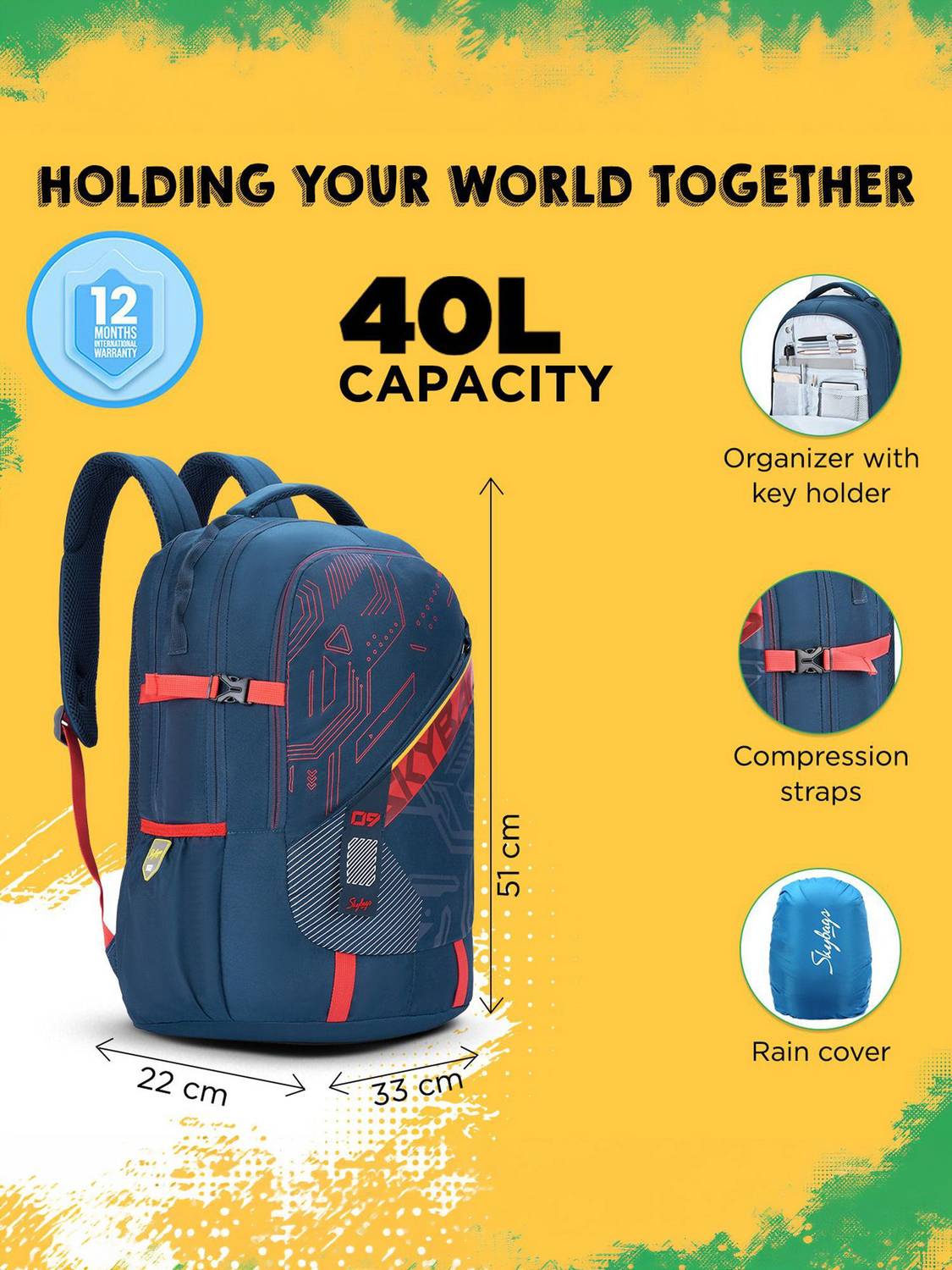 SKYBAGS Vesper 40L Navy Laptop Backpack - Image 4