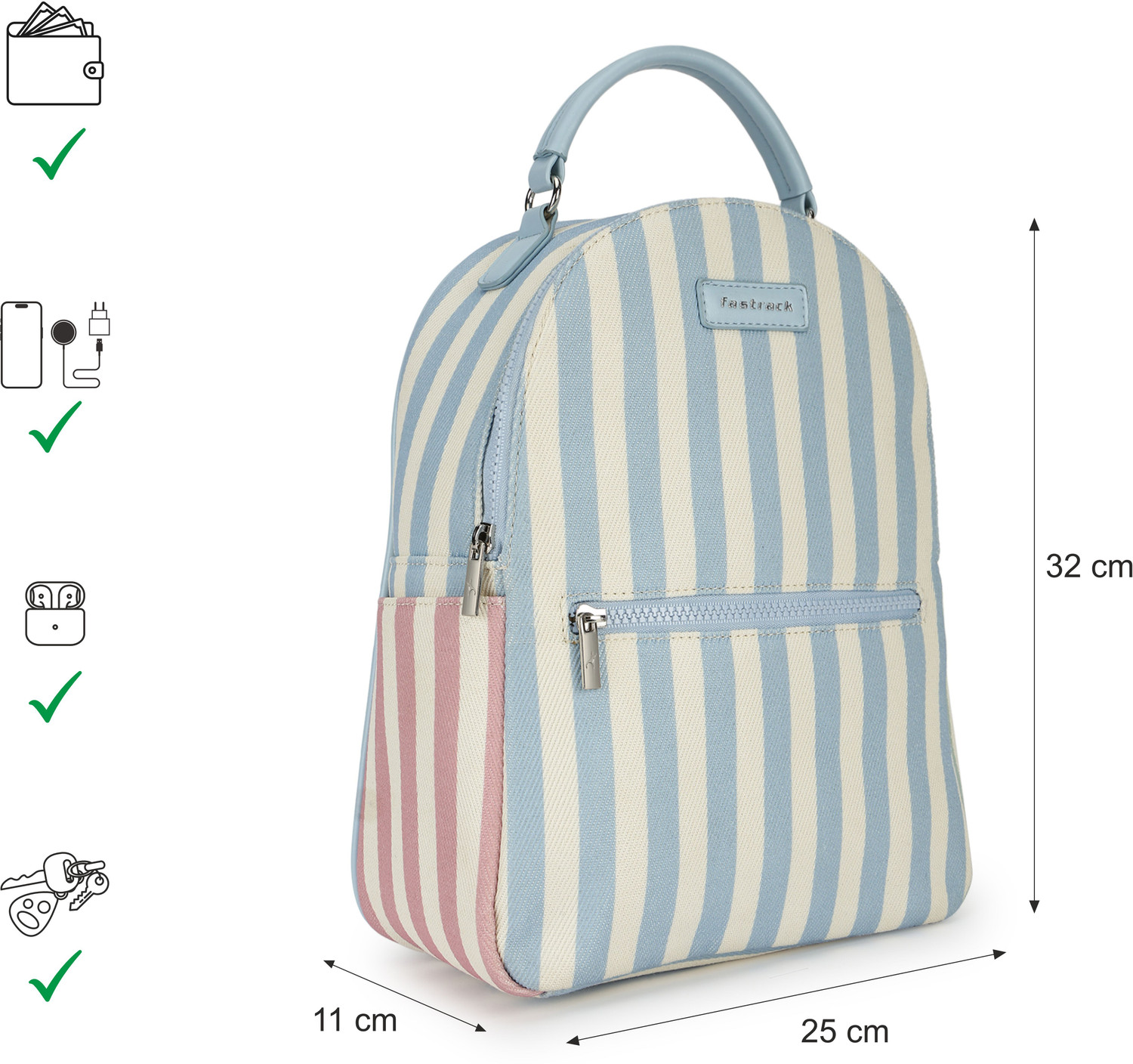 Image of Fastrack Pastel Stripe Canvas Backpack 8.8 L Backpack
