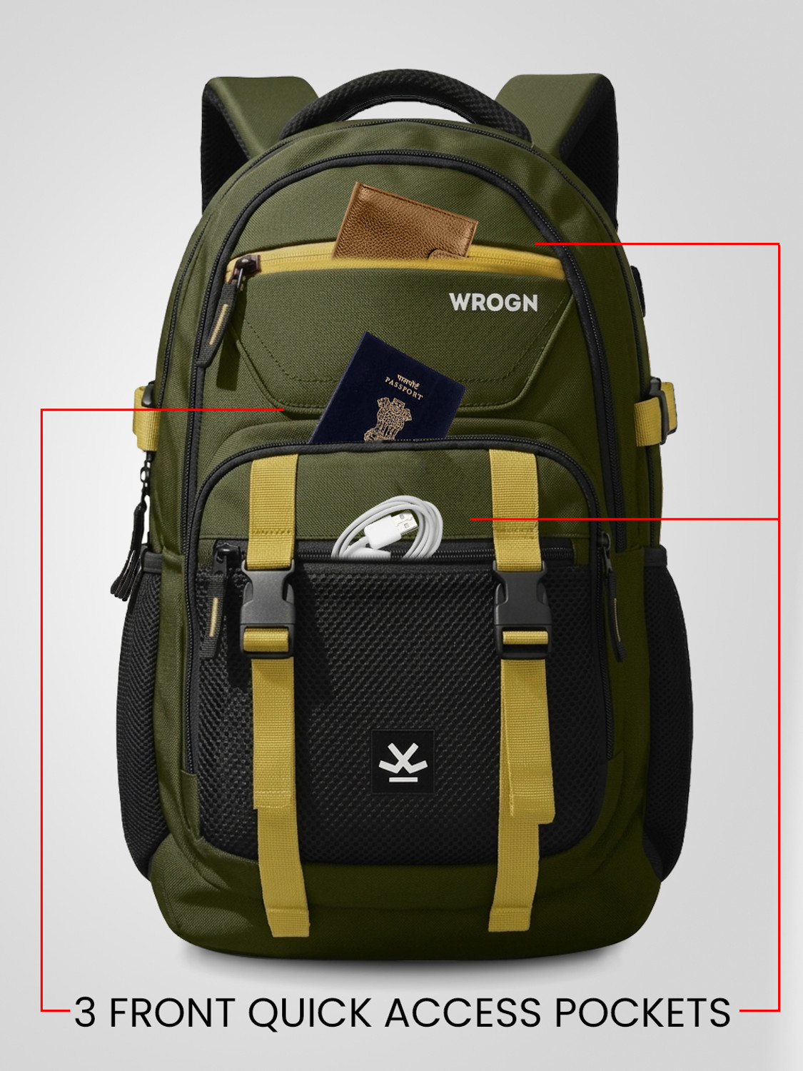 Image of WROGN Unisex Ashper 2.0 with USB Port, Rain Cover and Reflective Strip 42 L Laptop Backpack