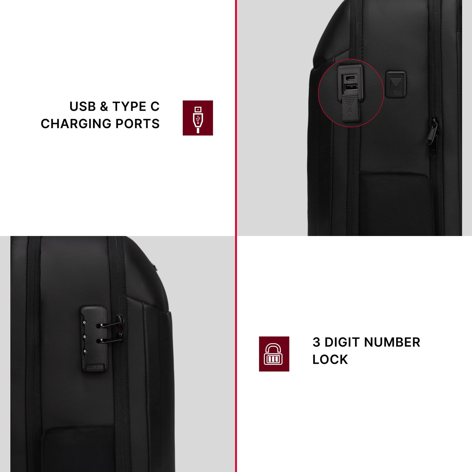 Image of F Gear Kaneki Black with USB Type-C Charging & 3 Digit Number Lock 30 L Laptop Backpack