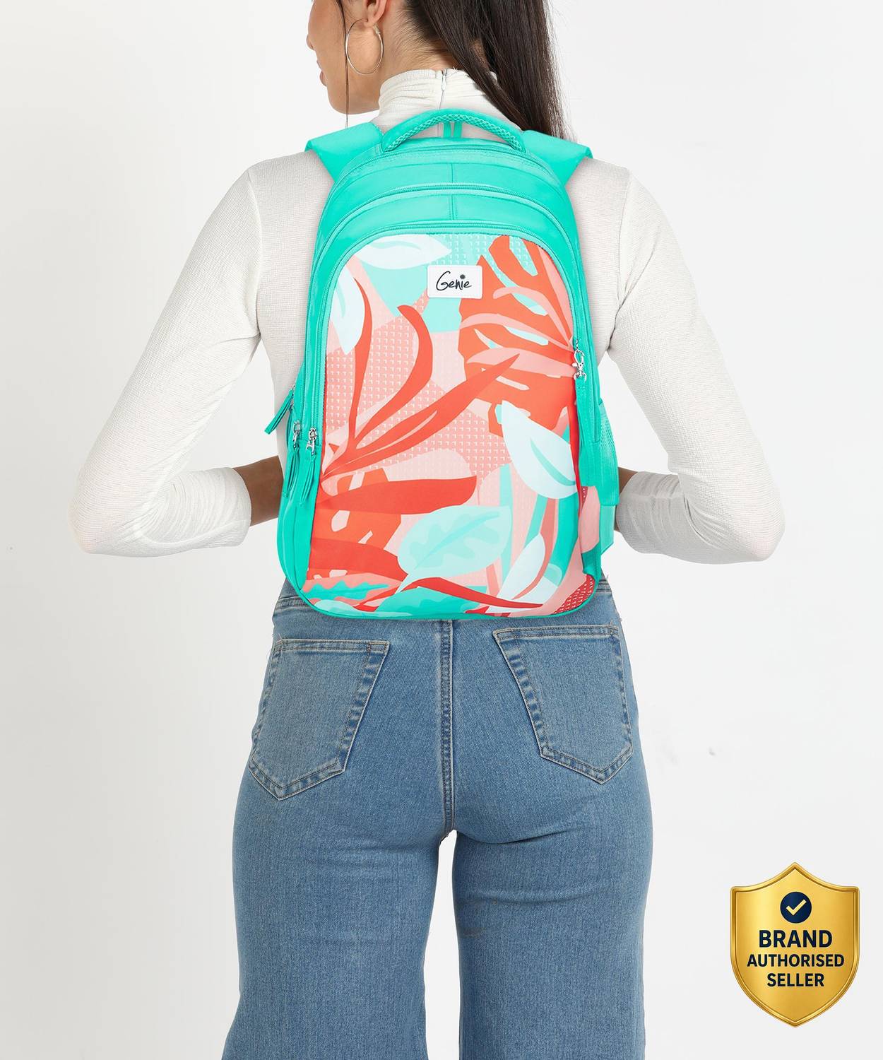 Genie School Bag for Girls. Teal backpack for women. More Volume, 3 zips, 36 L Laptop Backpack