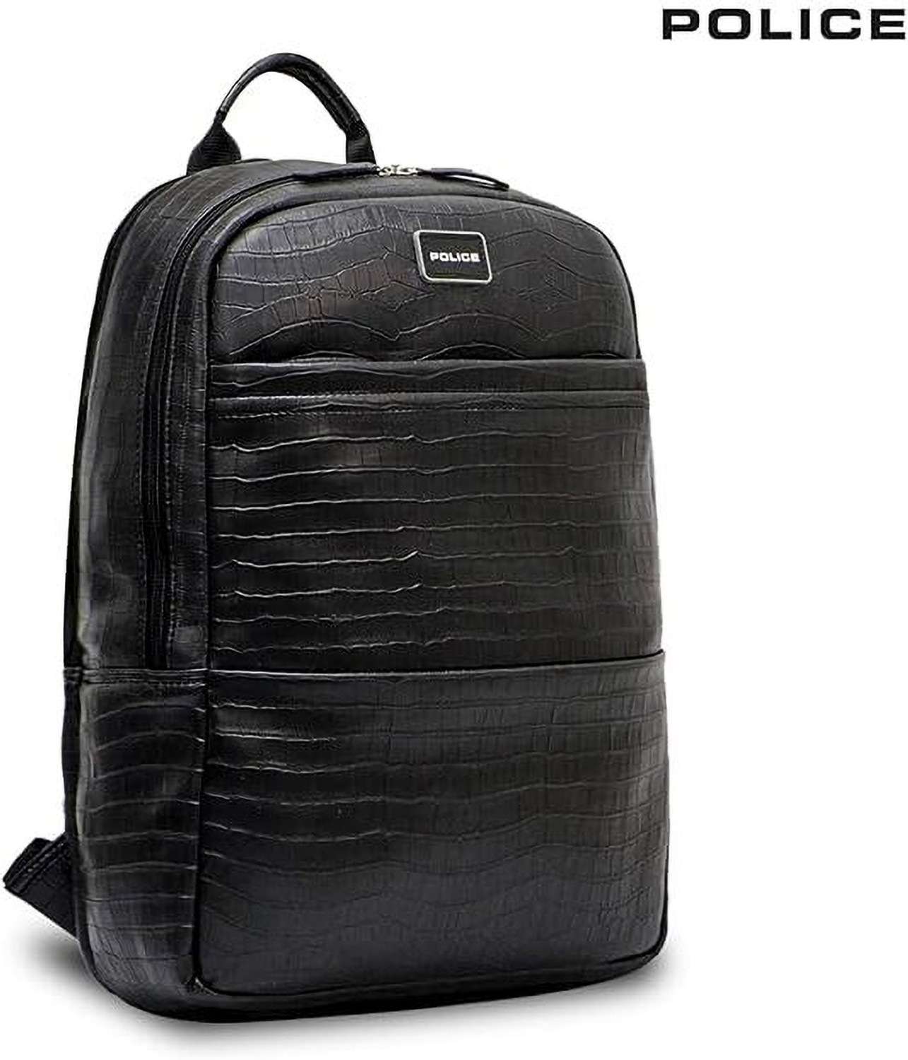 Image of Police Premium Croco Texture Double Compartment Laptop Backpack Black 35 L Laptop Backpack