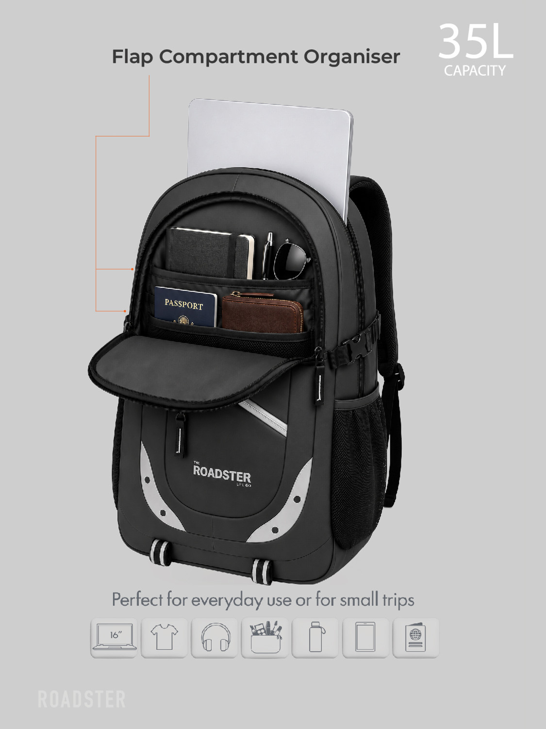 Image of Roadster Spacy Pro Unisex 35 L Laptop Backpack with Anti Theft Pocket & Rain Cover 35 L Laptop Backpack