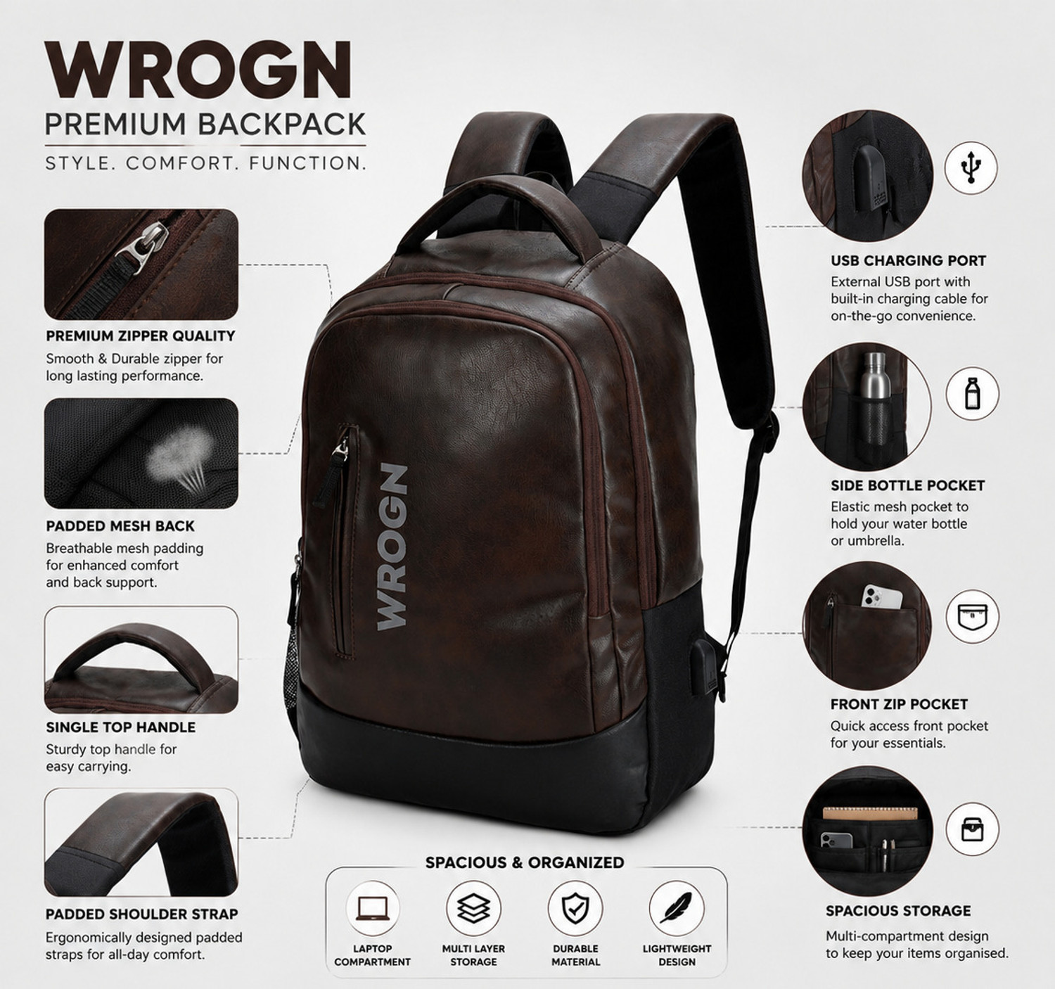 Image of WROGN Large with USB Charging Port 15.6 inch with two Compartment 35 L Laptop Backpack