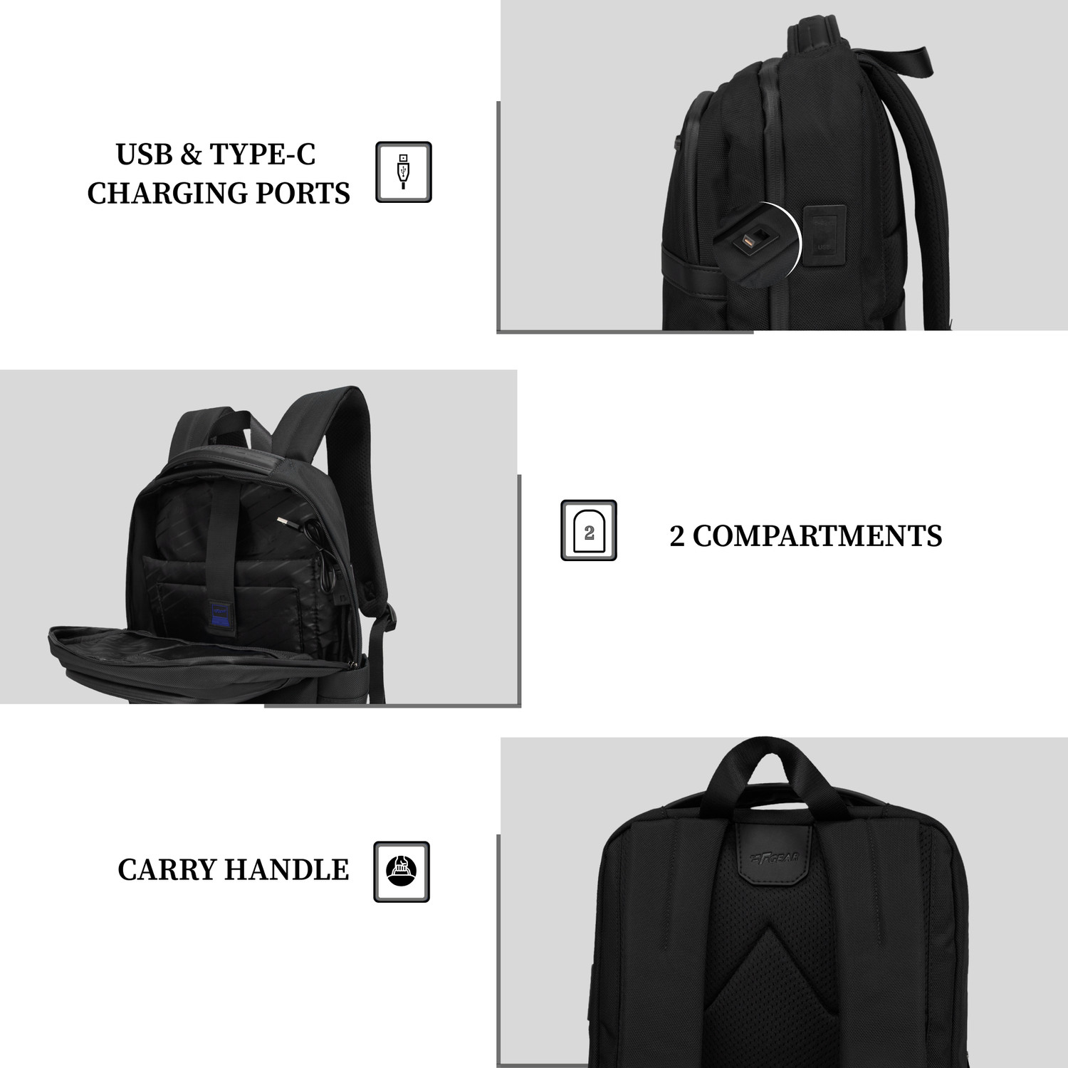 Image of F Gear Hallstat 20L Backpack USB & Type-C Ports|2 spacious Compartments & Hidden Pocket 20 L Laptop Backpack