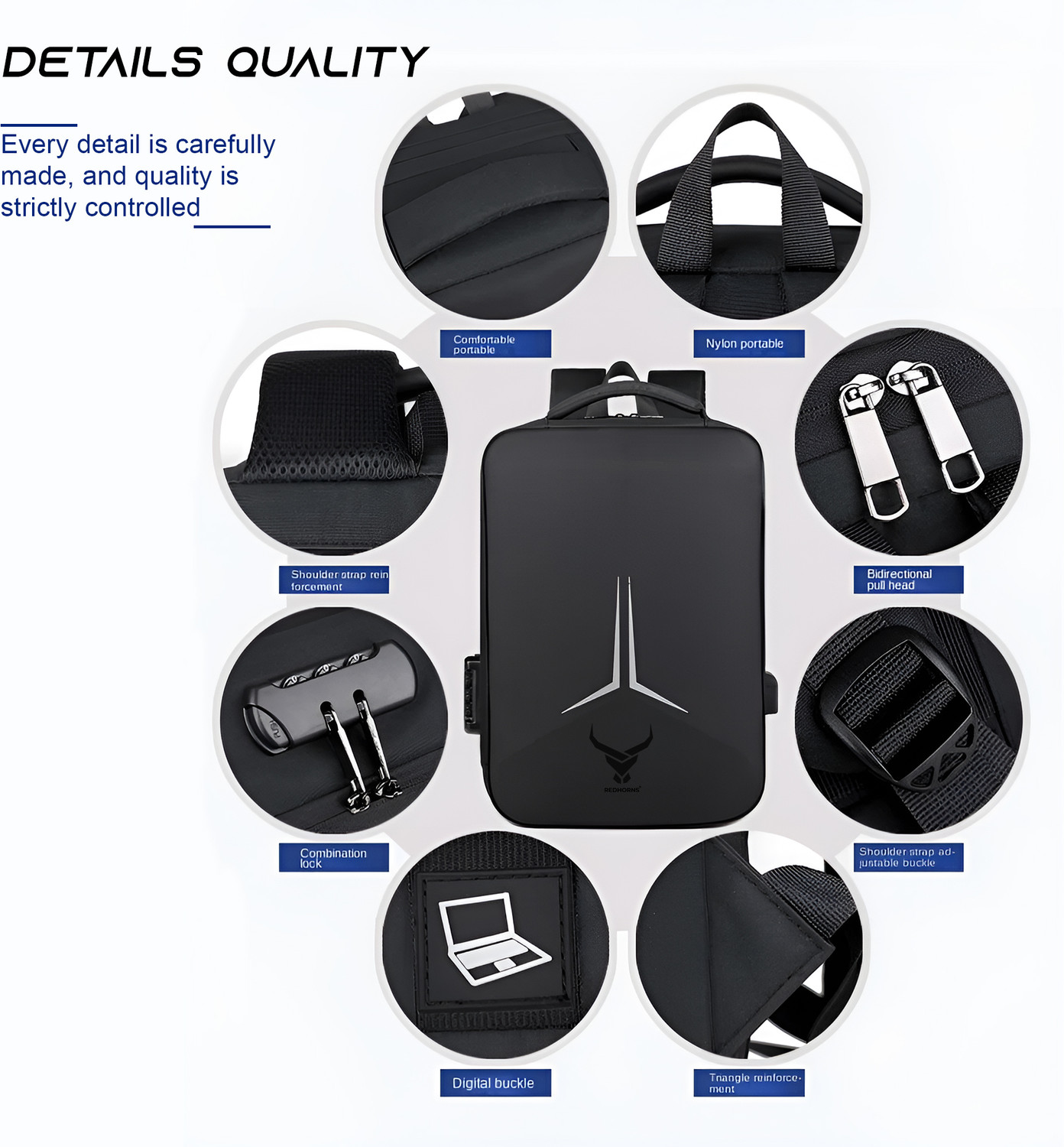 Image of REDHORNS With 15.6 Inch Padded Sleeves Hard Shell Laptop Bag For Men, Women With USB Port 25 L Laptop Backpack