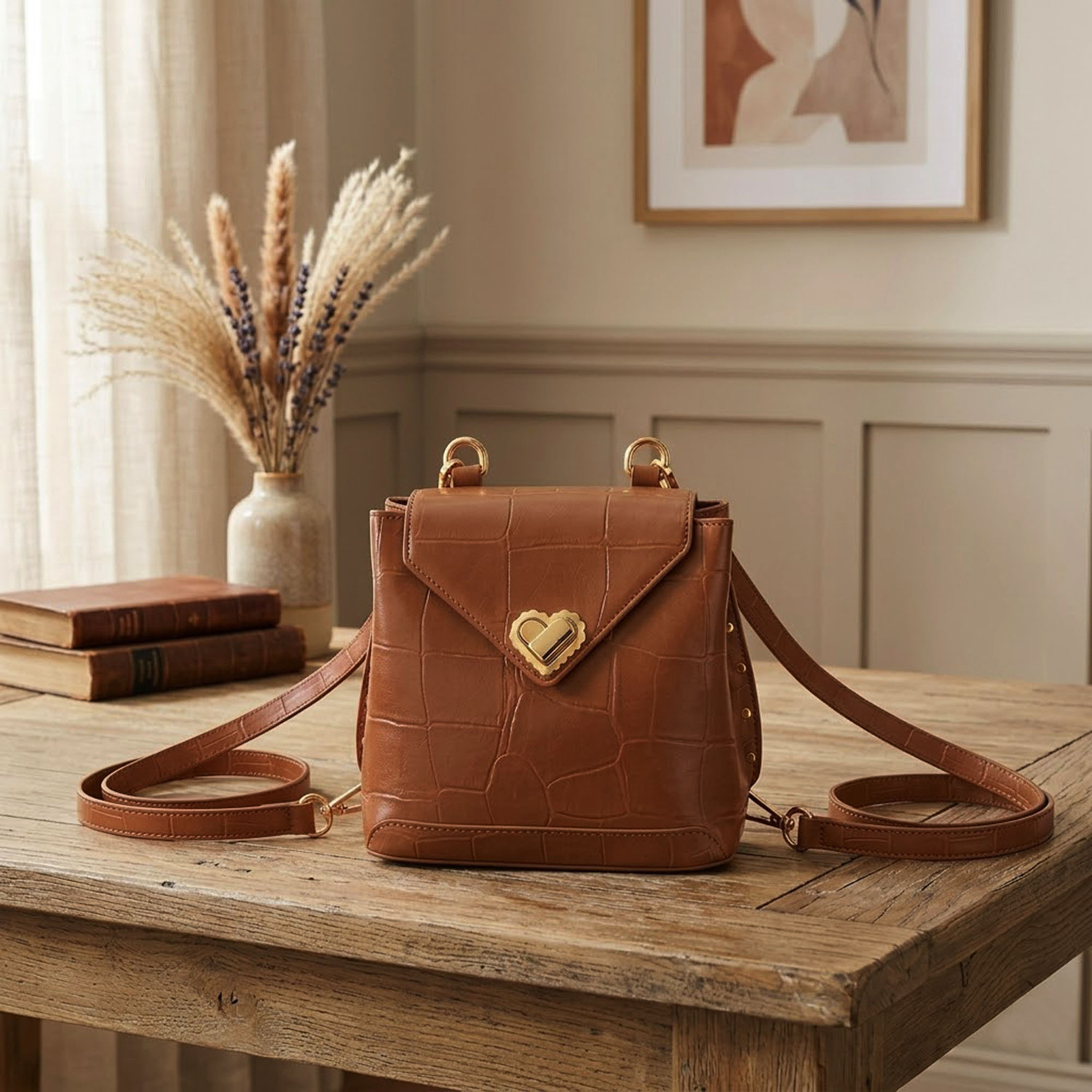 Image of FlyKonix Convertible Backpack & Crossbody Sling Bag with Heart Lock | PU Stylish Handbag 1 L Backpack