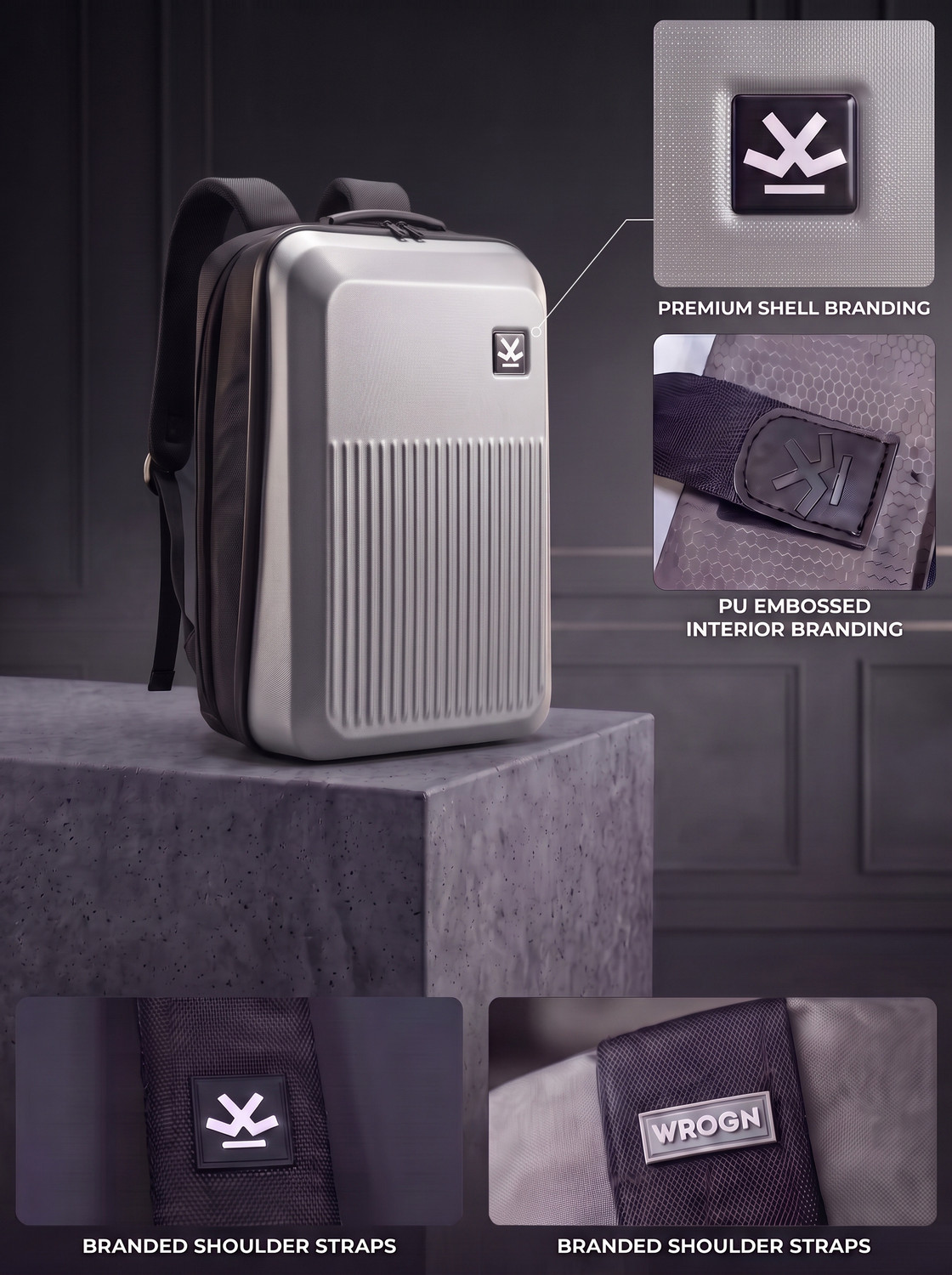 Image of WROGN Medium 26 L Laptop Backpack Hybrid- Perfect Bend of Hard and Soft Material (Silver)