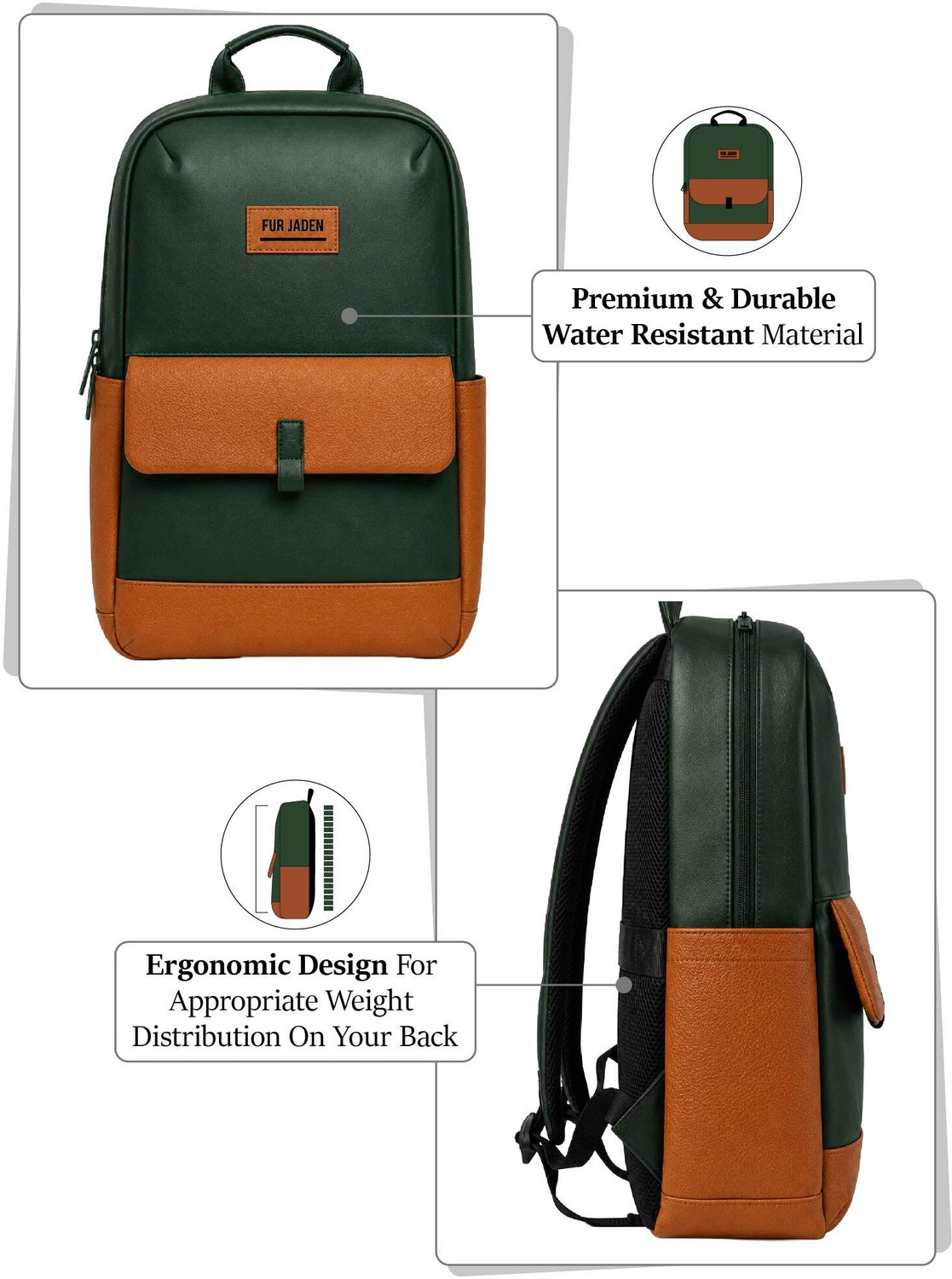 Image of FUR JADEN 15.6 Inch Faux Leather with multiple pocket 25 L Laptop Backpack