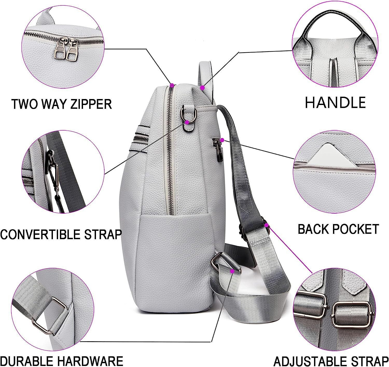 Image of HouseOfCommon Purse for Women Fashion Leather Convertible Shoulder Handbag Satchel Rucksack 25 L Backpack