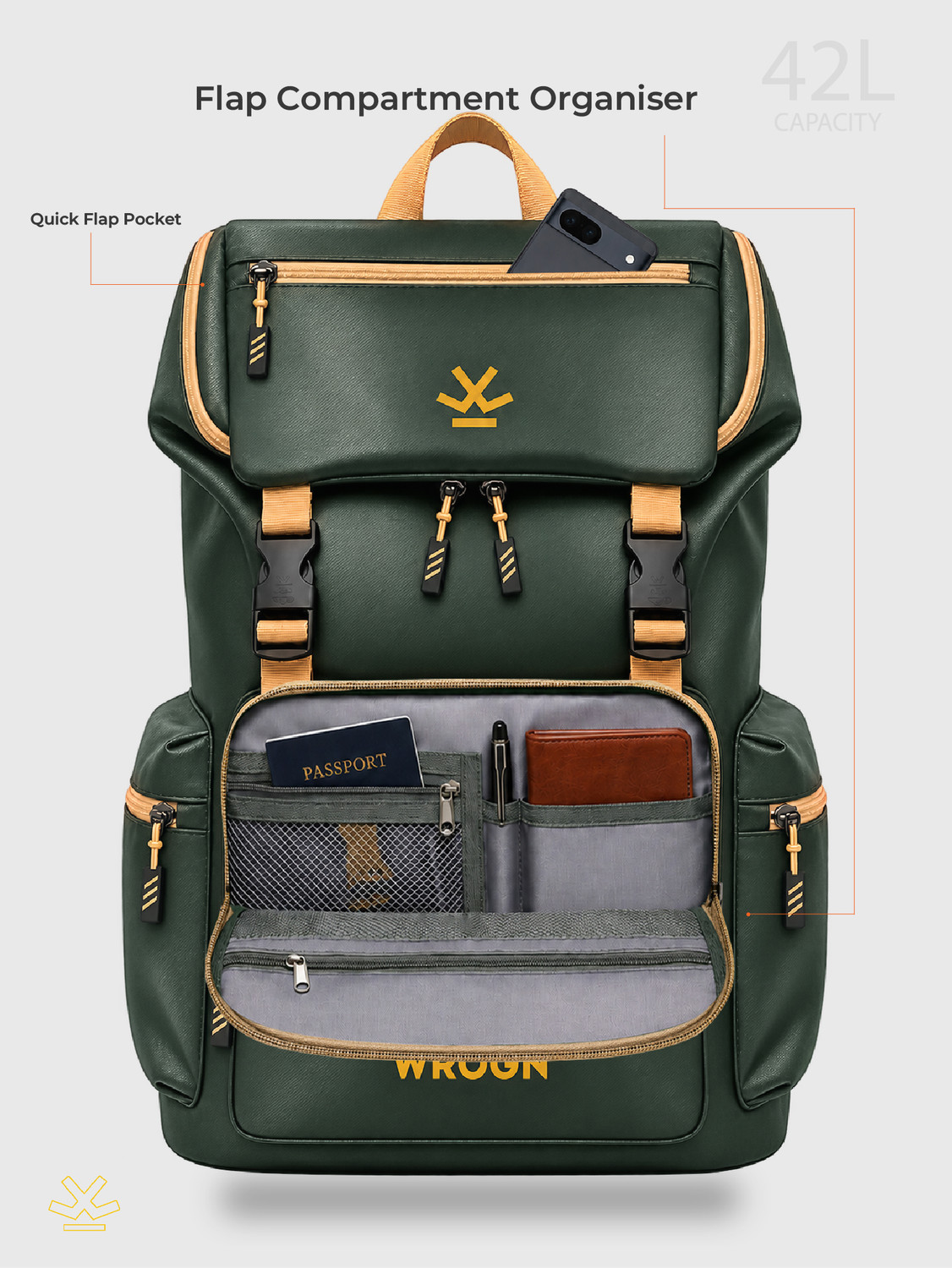 Image of WROGN TrailX Unisex Laptop Backpack with Anti Theft Pocket & Rain Cover 42 L Laptop Backpack