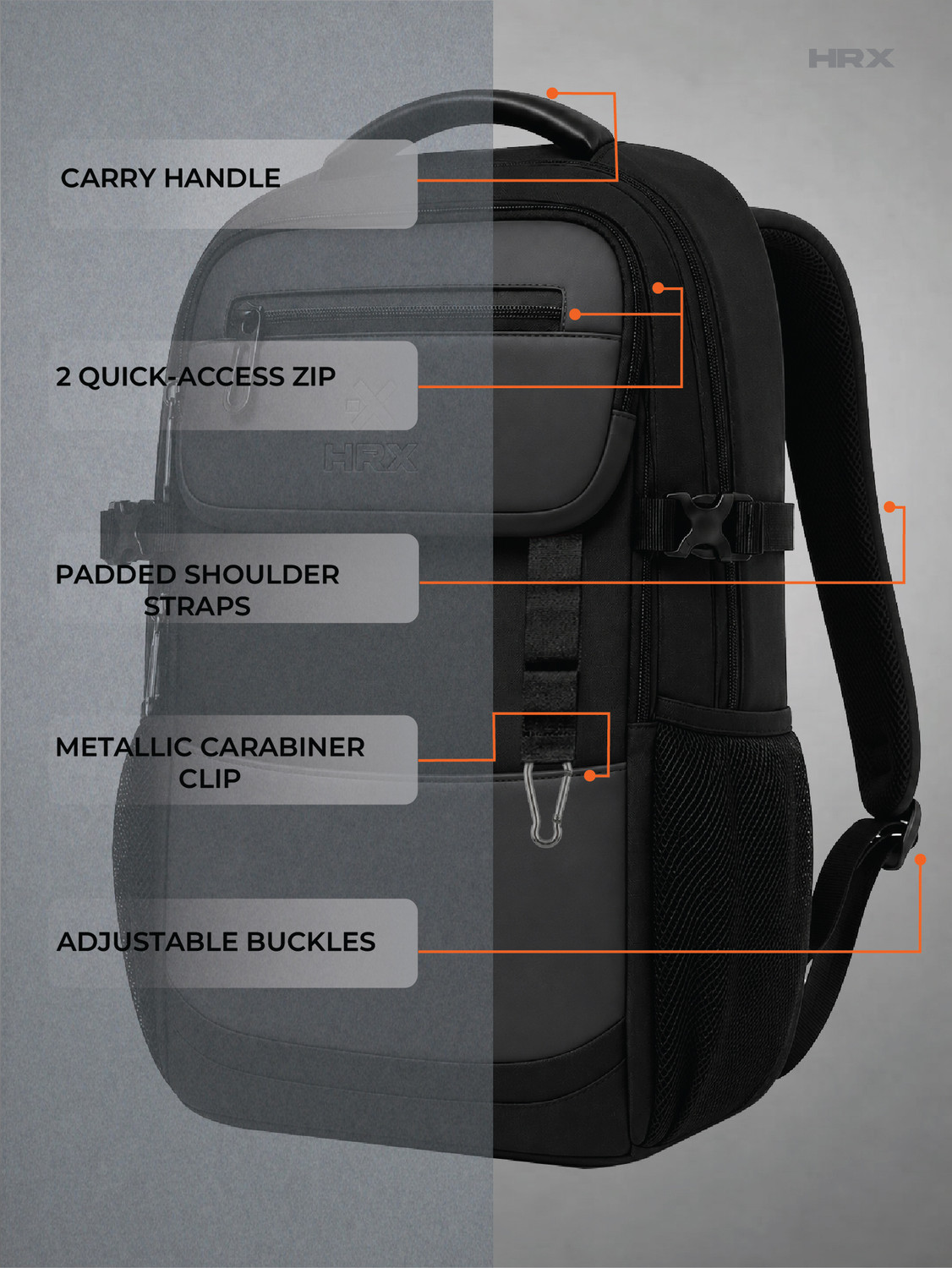 Image of HRX by Hrithik Roshan MetroVault Pro Laptop Backpack with Chest Strap, Luggage Strap and Rain Cover 42 L Laptop Backpack