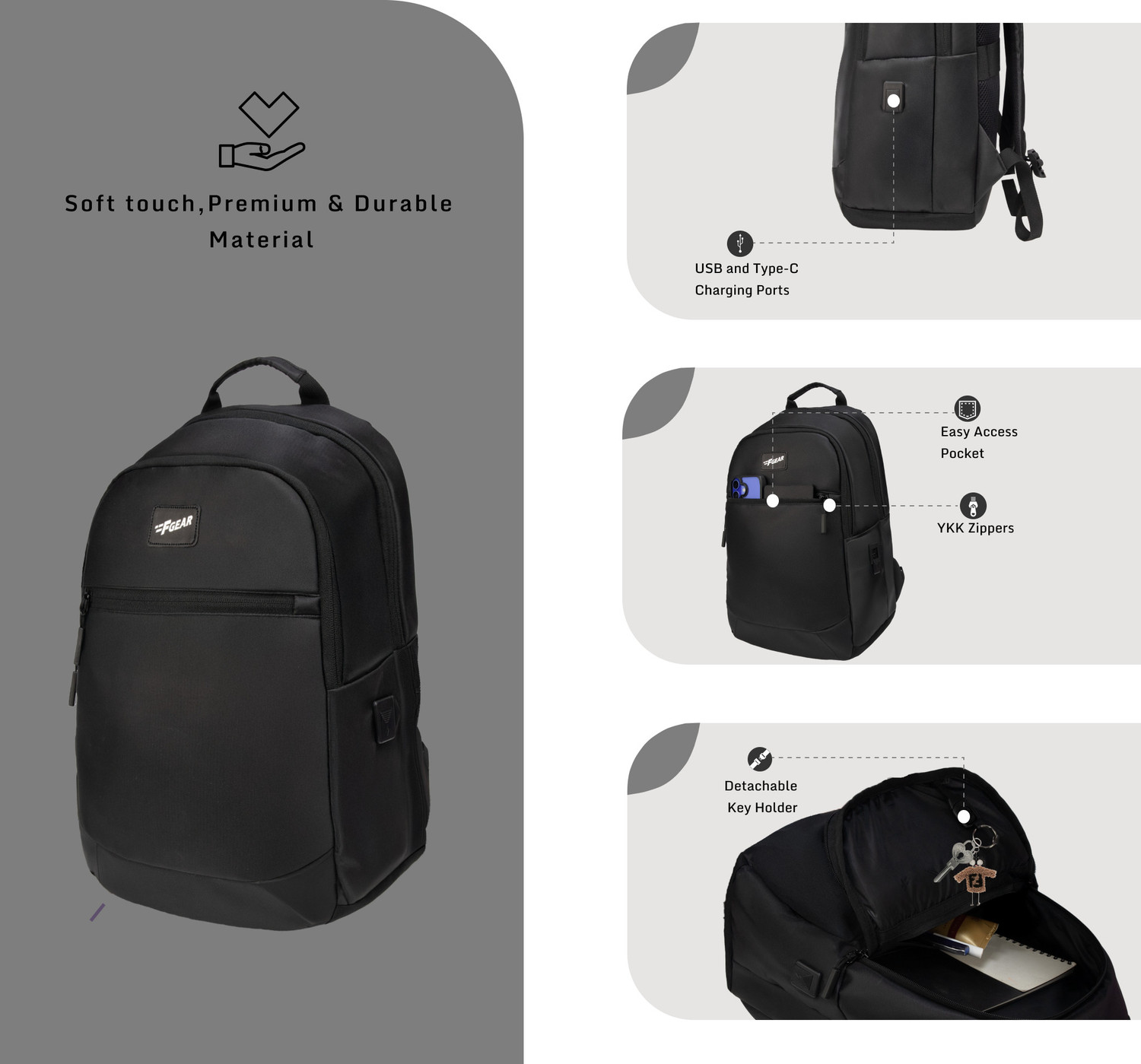 Image of F Gear Balanzo Black With USB 16 L Laptop Backpack