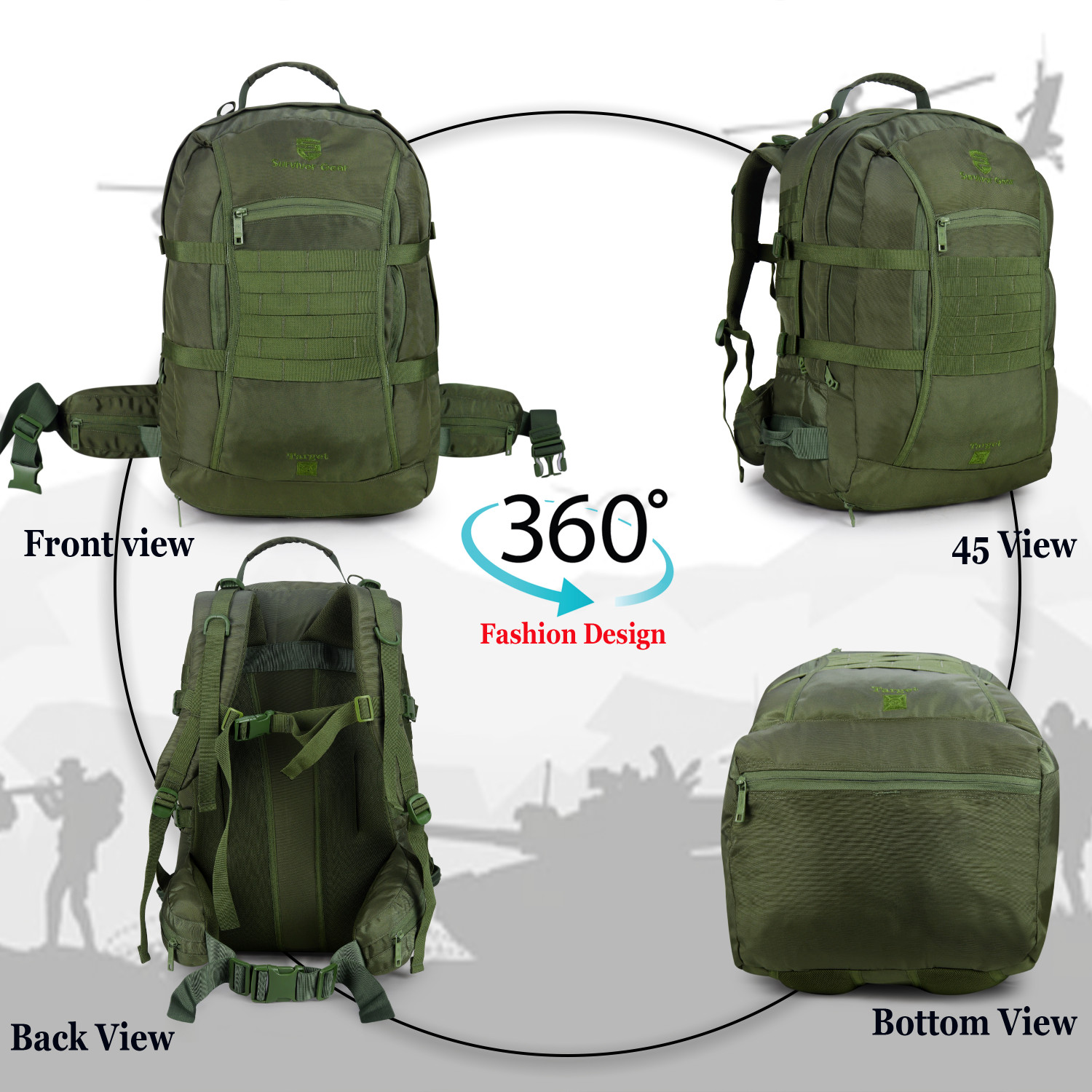 Image of SURVIVOR GEAR target backpack for Alfa Military and army with Large Capacity Multi-Pocket 45 L Backpack