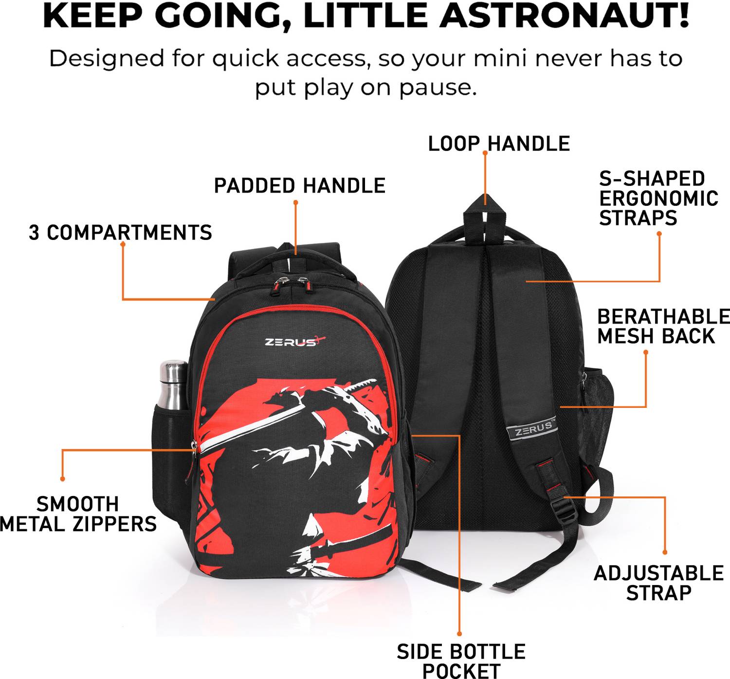 ZERUS Samurai Print Bag for Boys Men School College Travel Use 30