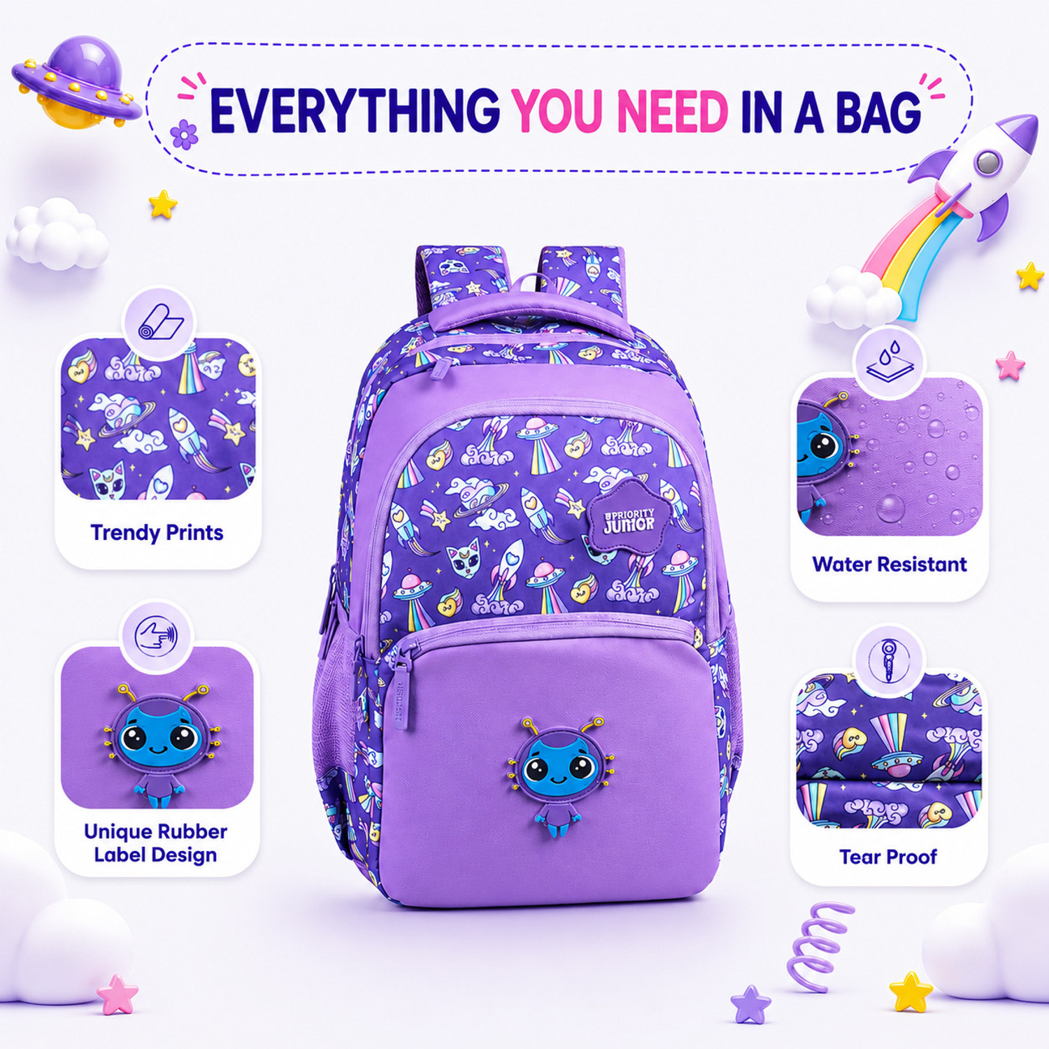 Image of Priority Kids School Bag Lightweight, Durable & Organized |Primary (2-4) 28 L Backpack