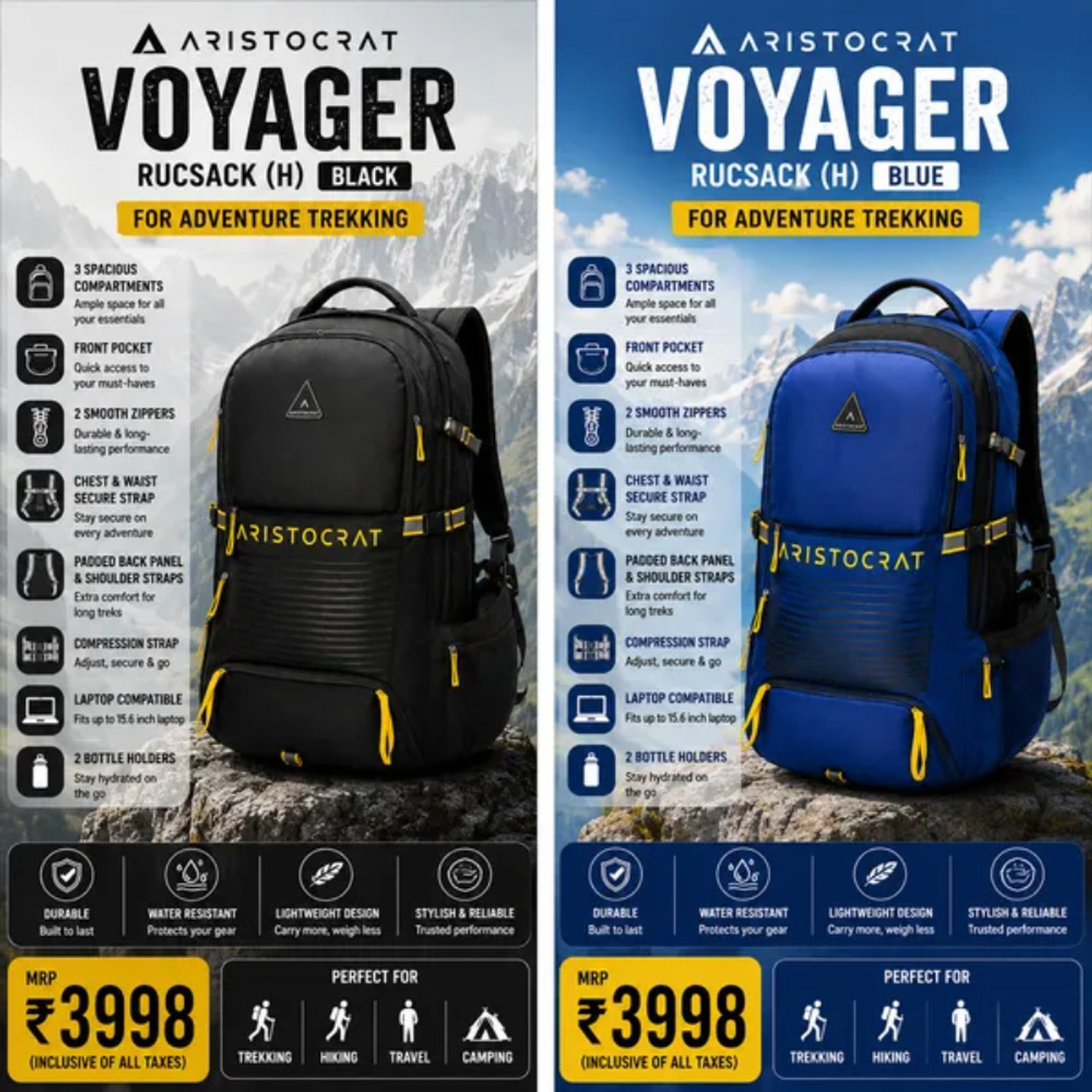 Image of ARISTOCRAT VOYAGER RUCKSACK (H) BLUE Adventure Trekking Hiking Travel Backpack 45 L Backpack