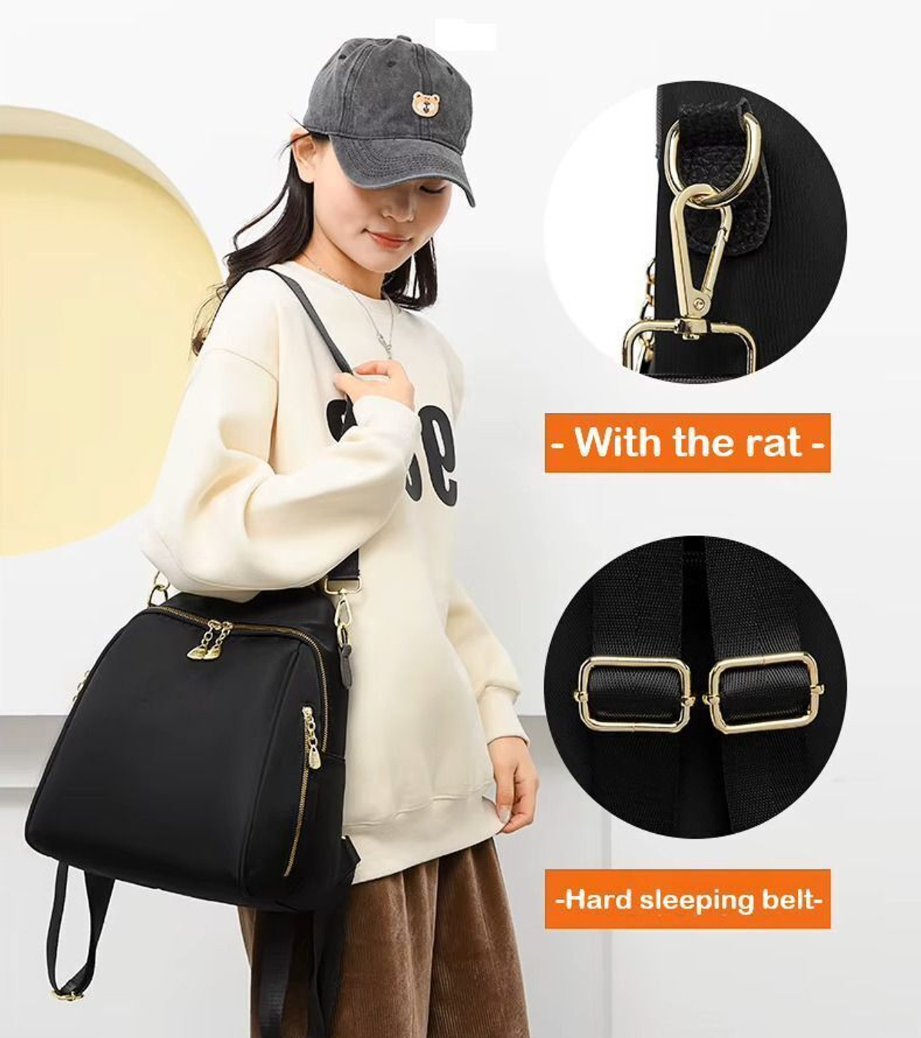 Image of speginic Trendy women's backpack handbag with a sleek solid black look and Jhumka zippers 25 L Backpack
