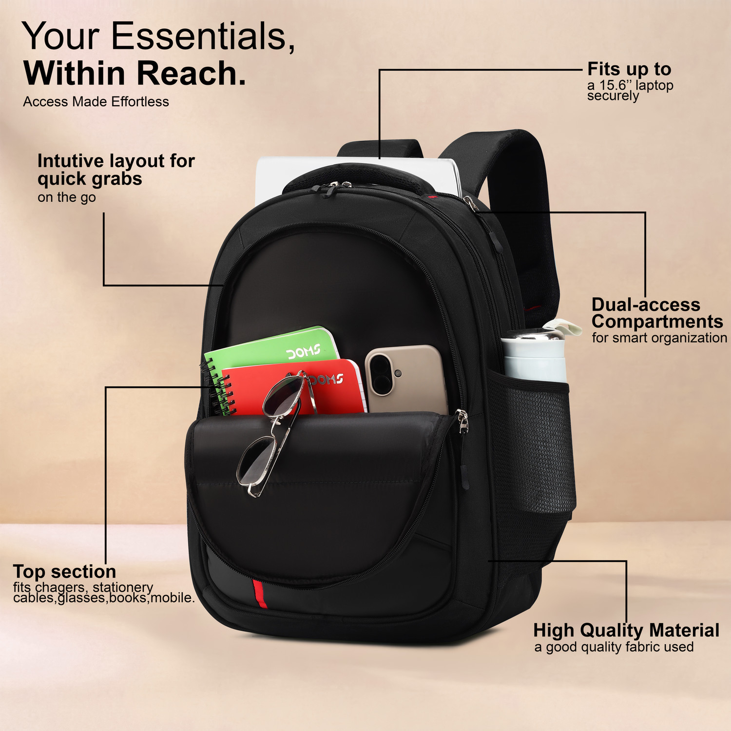 Image of MOONLARK Durable Waterproof Office Bag with Rain Cover & Smart Storage | Travel 35 L Laptop Backpack