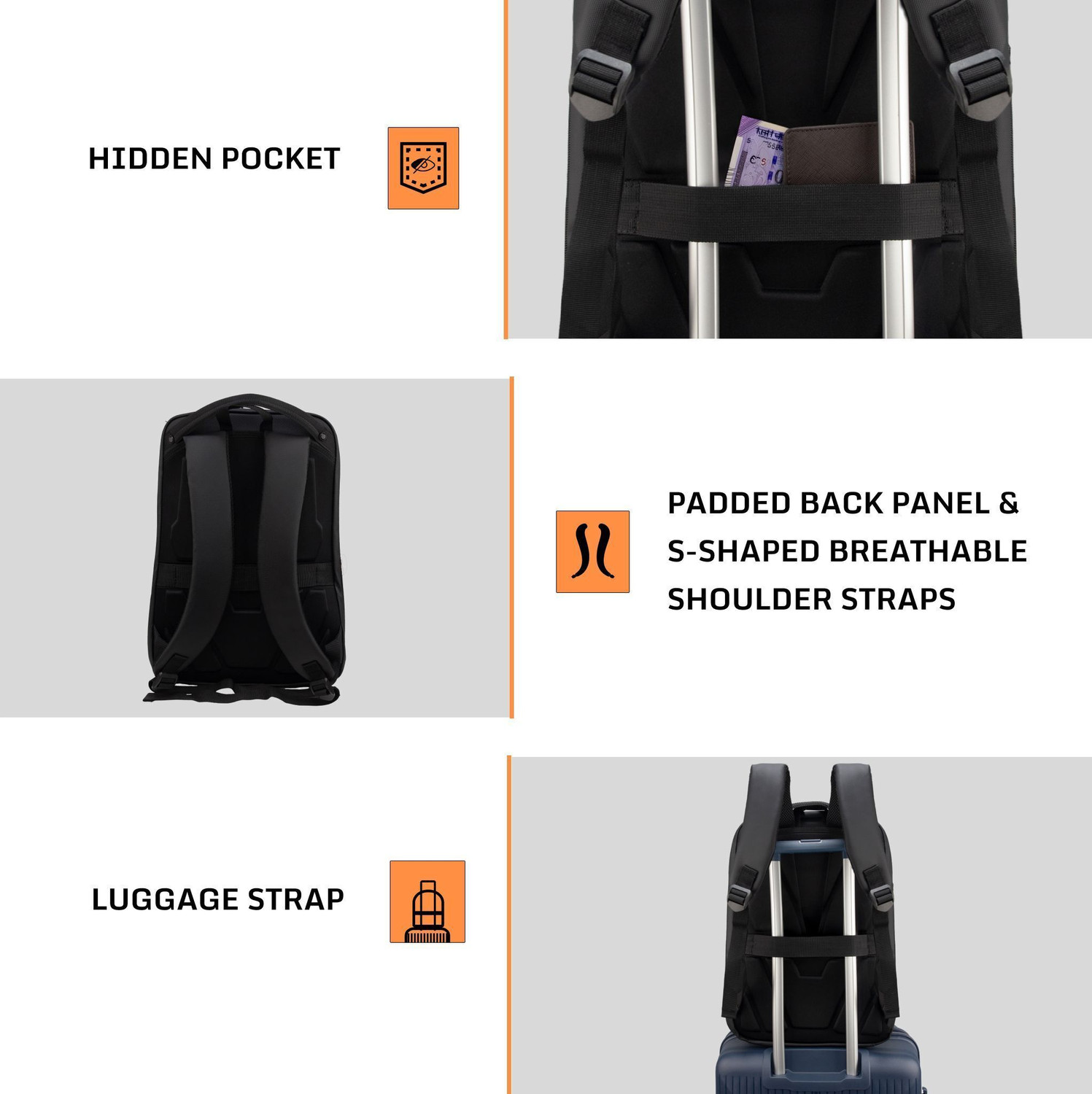 Image of F Gear Shadow 25L Black Anti-Theft Laptop Backpack | 17 inch Laptop, USB & Type-C 25 L Laptop Backpack