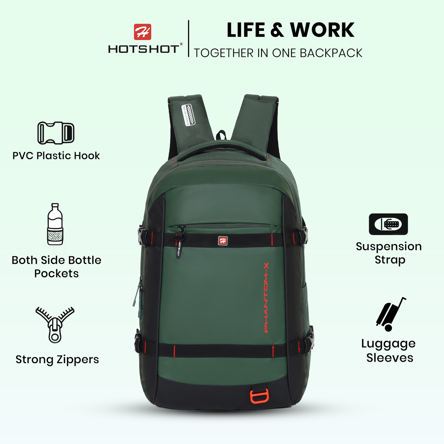 Image of HOT SHOT PHANTOM-X TROLLEY SLEEVE,SUSPENSION STRAP,OFFICE,COLLEGE,TARVEL|bag for men| 32 L Laptop Backpack