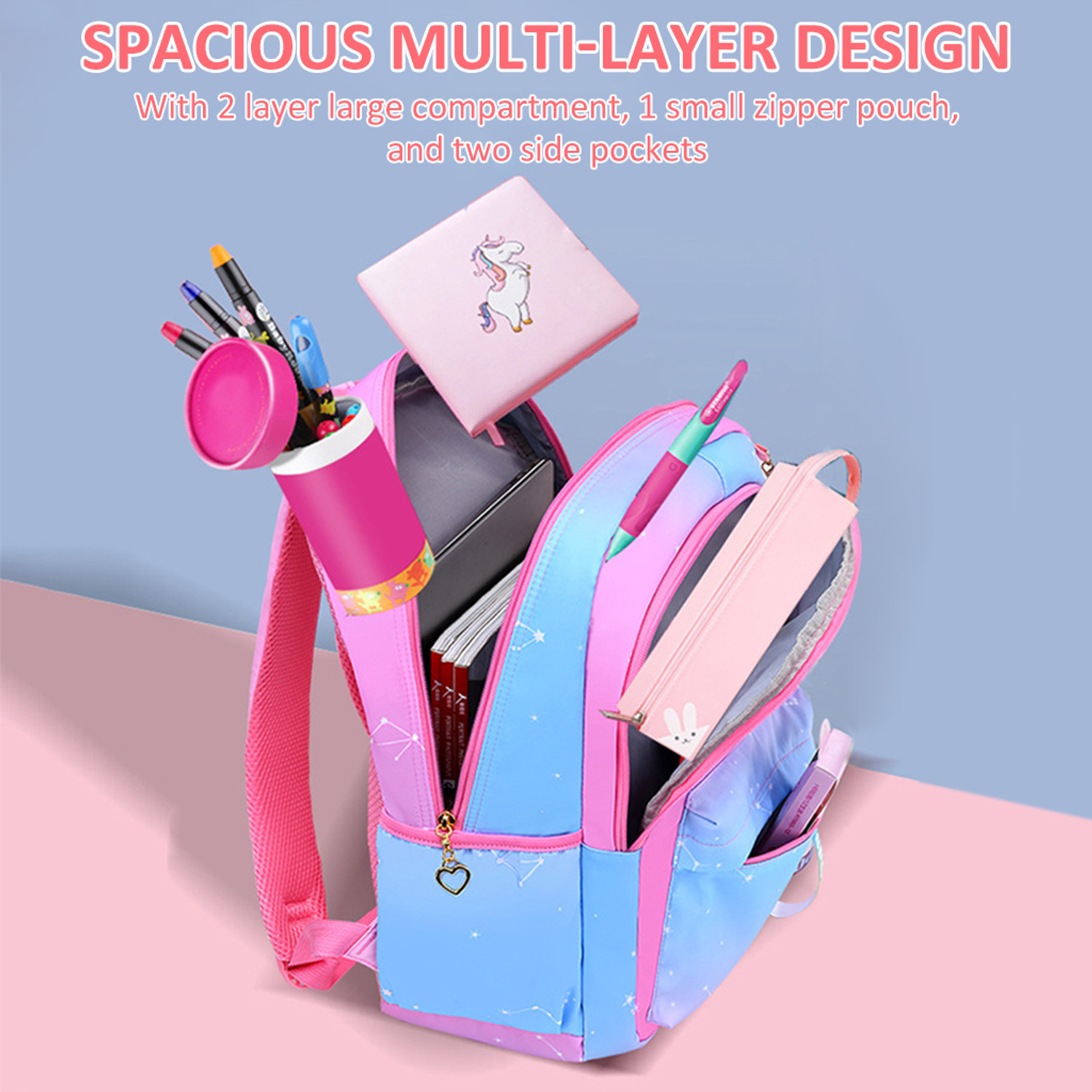 Image of PALAY Large Gradient Pink School Backpack for Girls Ages 6 to 12 Waterproof Durable 25.344 L Backpack