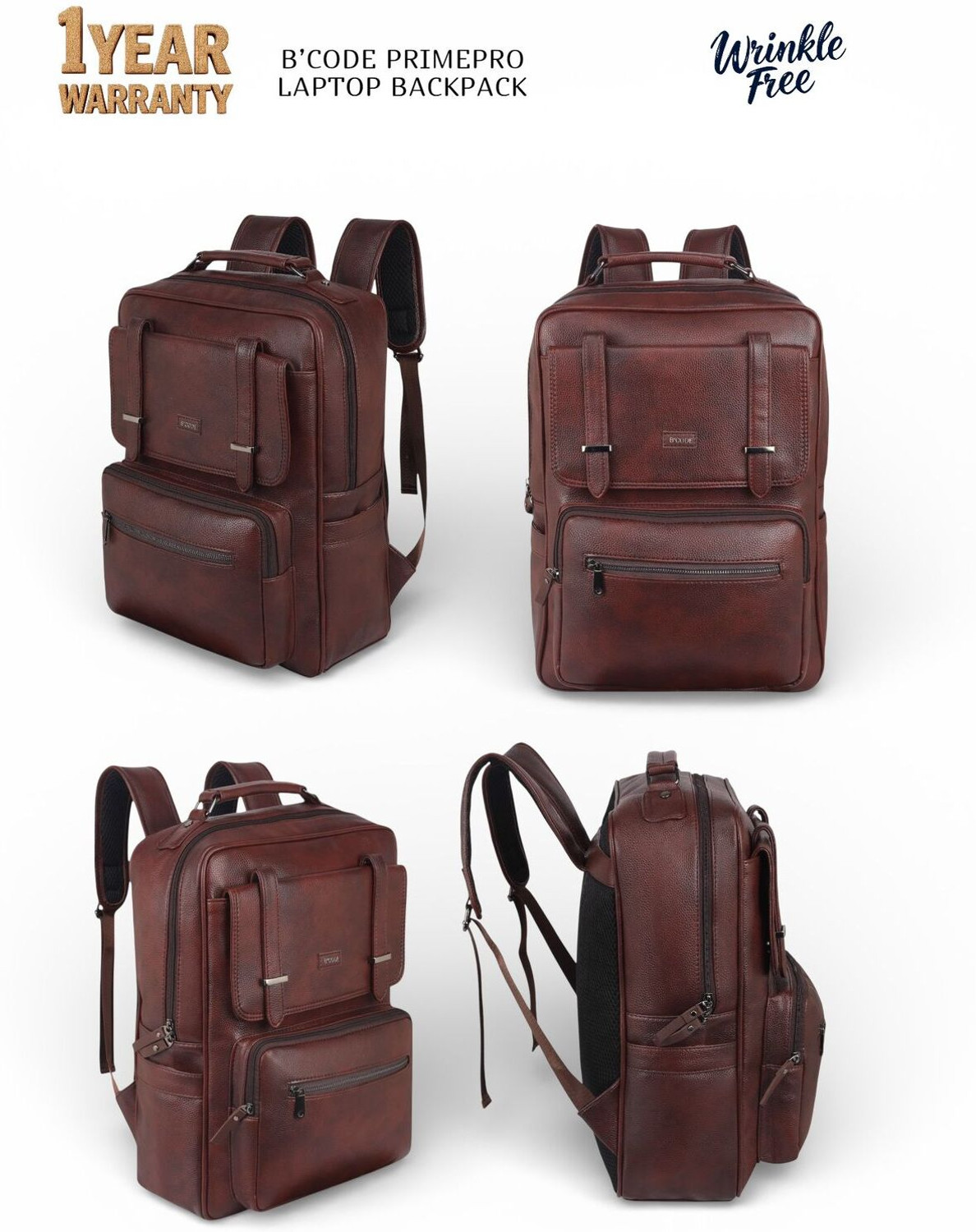 Image of Bcode PrimePro 30L 15.6 Inches Anti-Theft Office Laptop Backpack-Brown 30 L Laptop Backpack